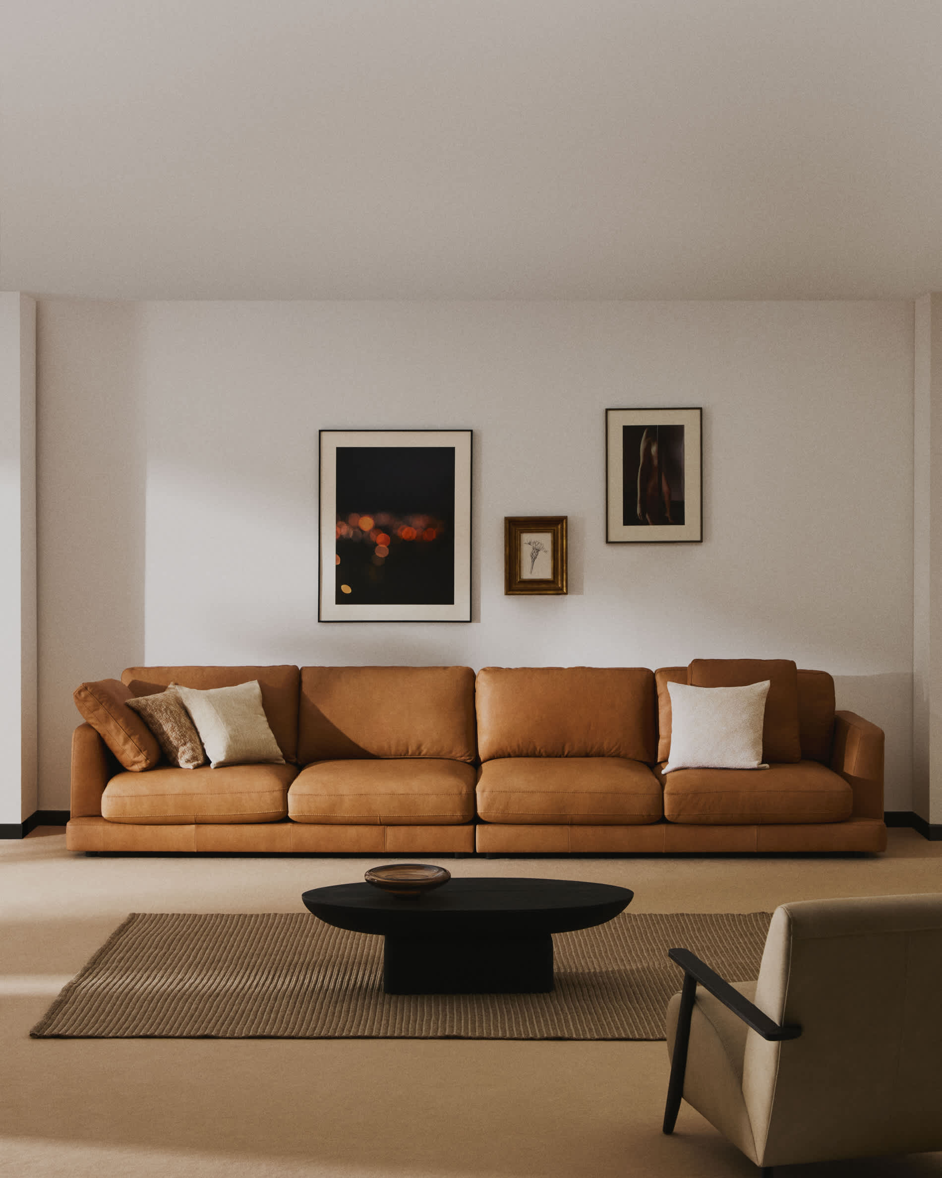 Gala 6-seater sofa in brown leather 390cm