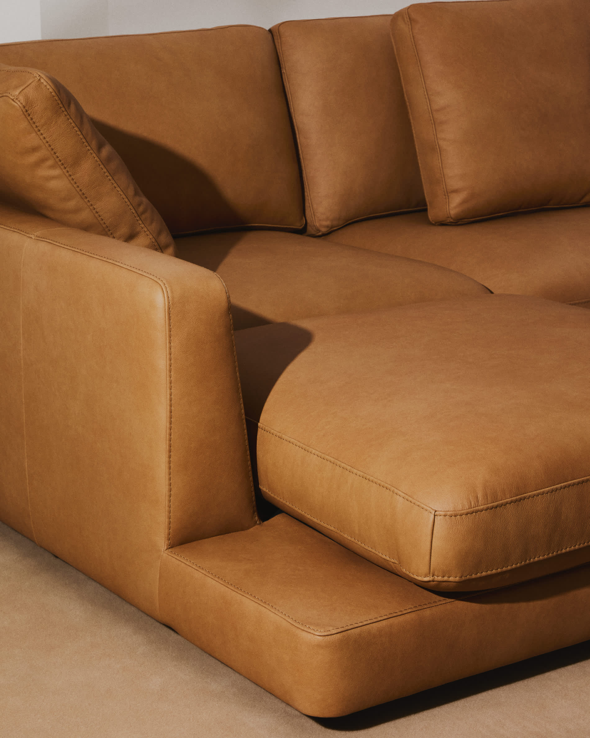 Gala 4-seater leather sofa with left chaise longue brown 300cm