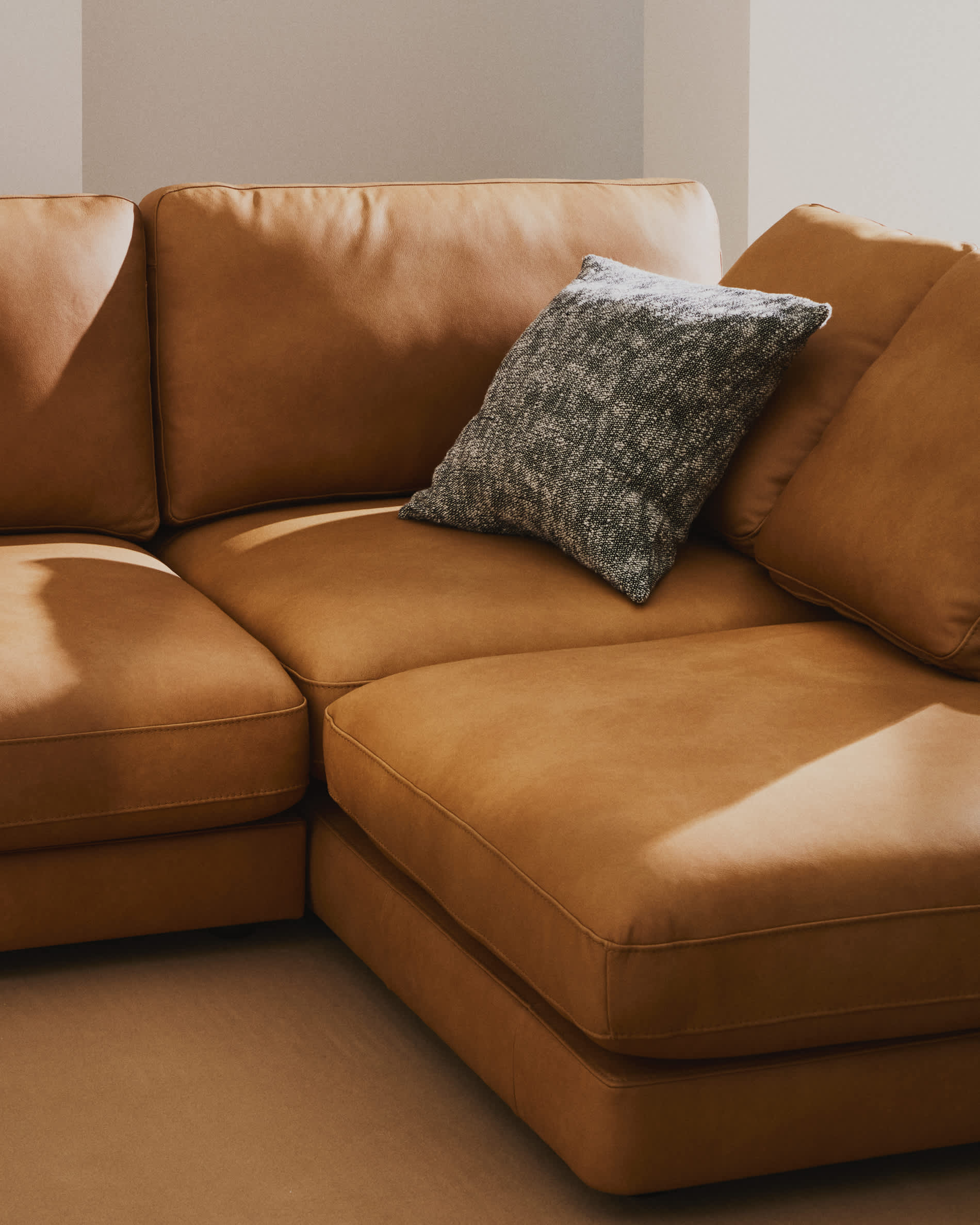 Gala 4-seater leather sofa with right chaise longue brown 300cm