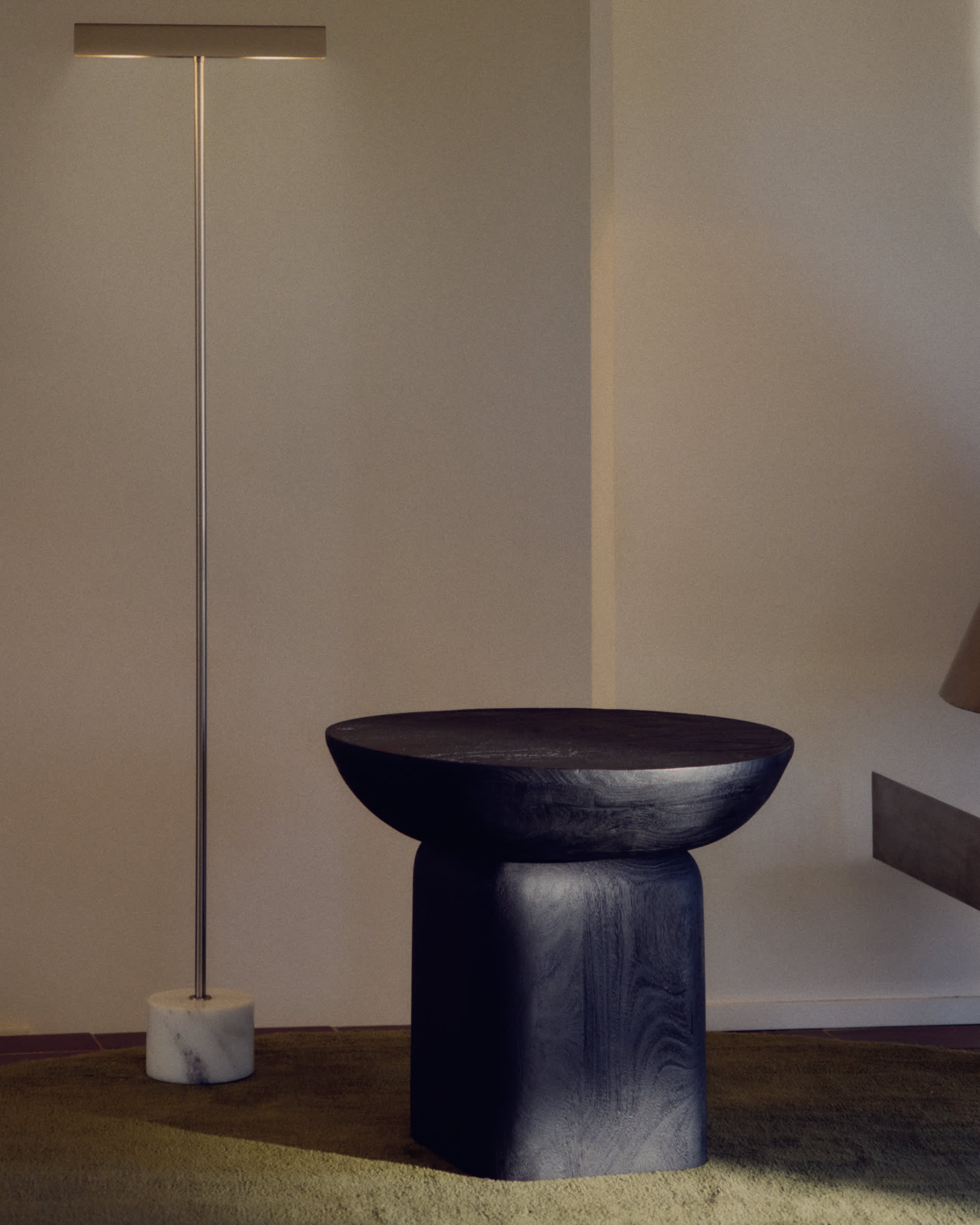 Lynor brushed steel floor lamp with white marble base
