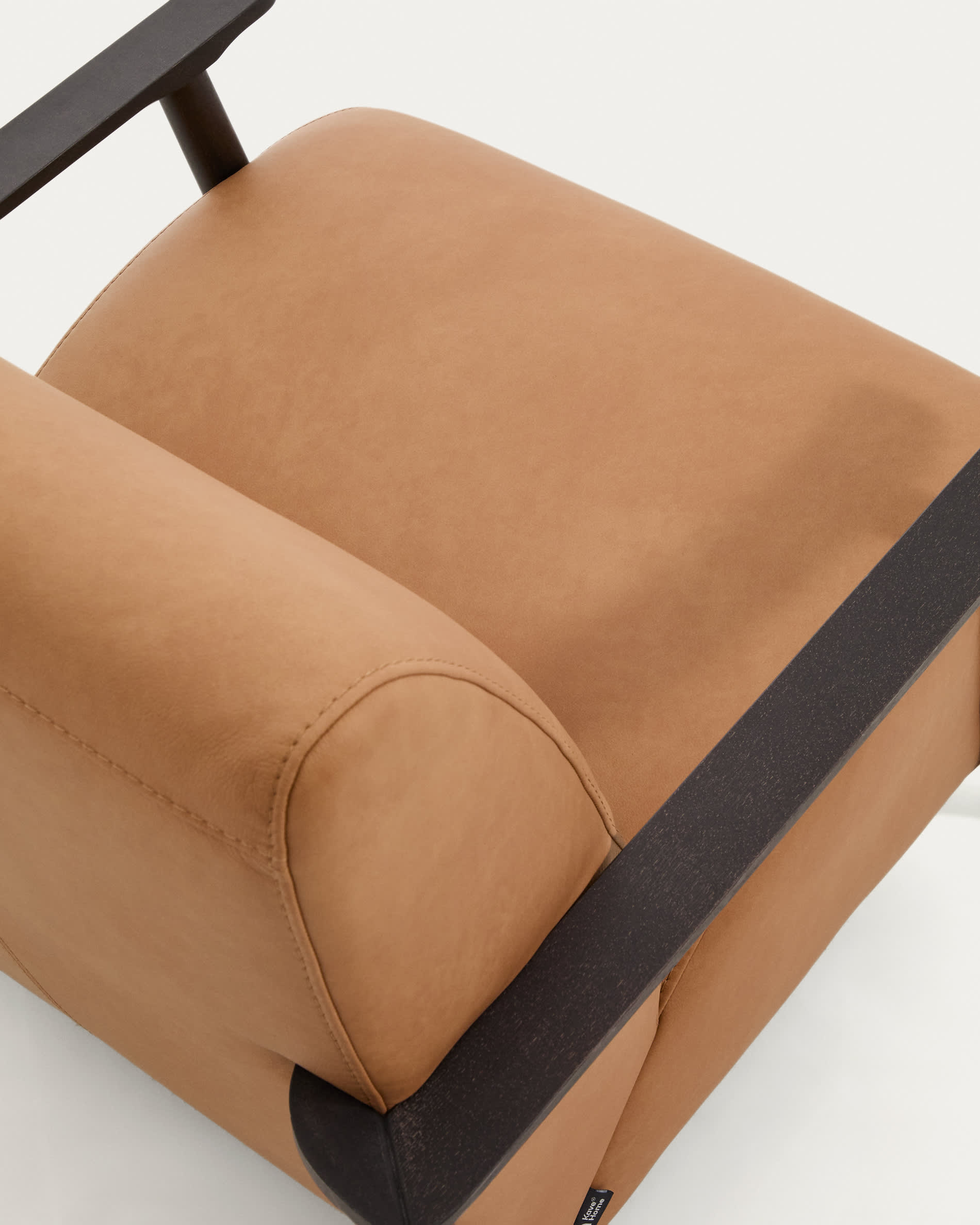 Meghan armchair in brown leather and solid ash wood with wenge-coloured finish FSC Mix Credit