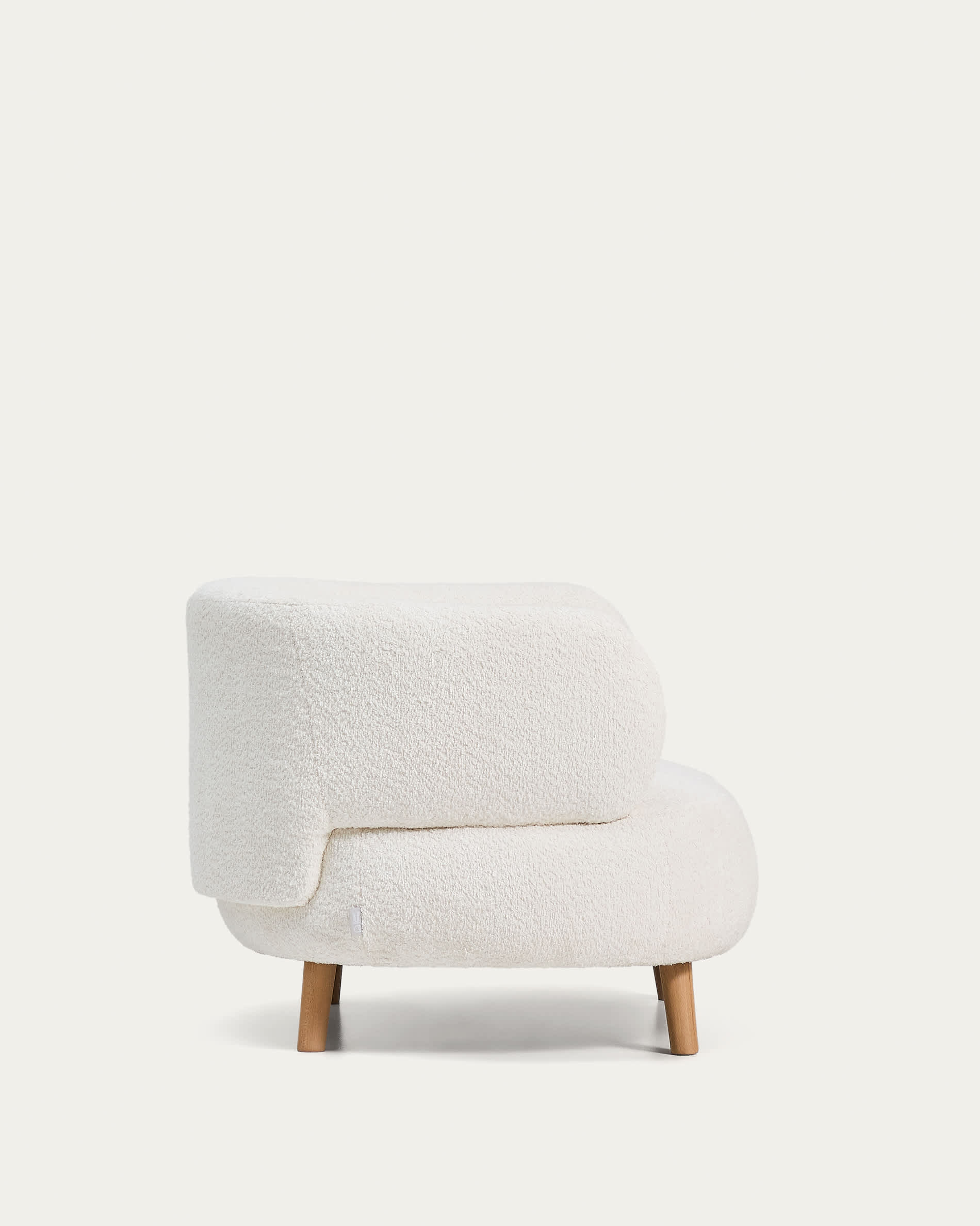 Luisa fire-retardant ecru bouclé armchair with solid beech wood legs 90cm