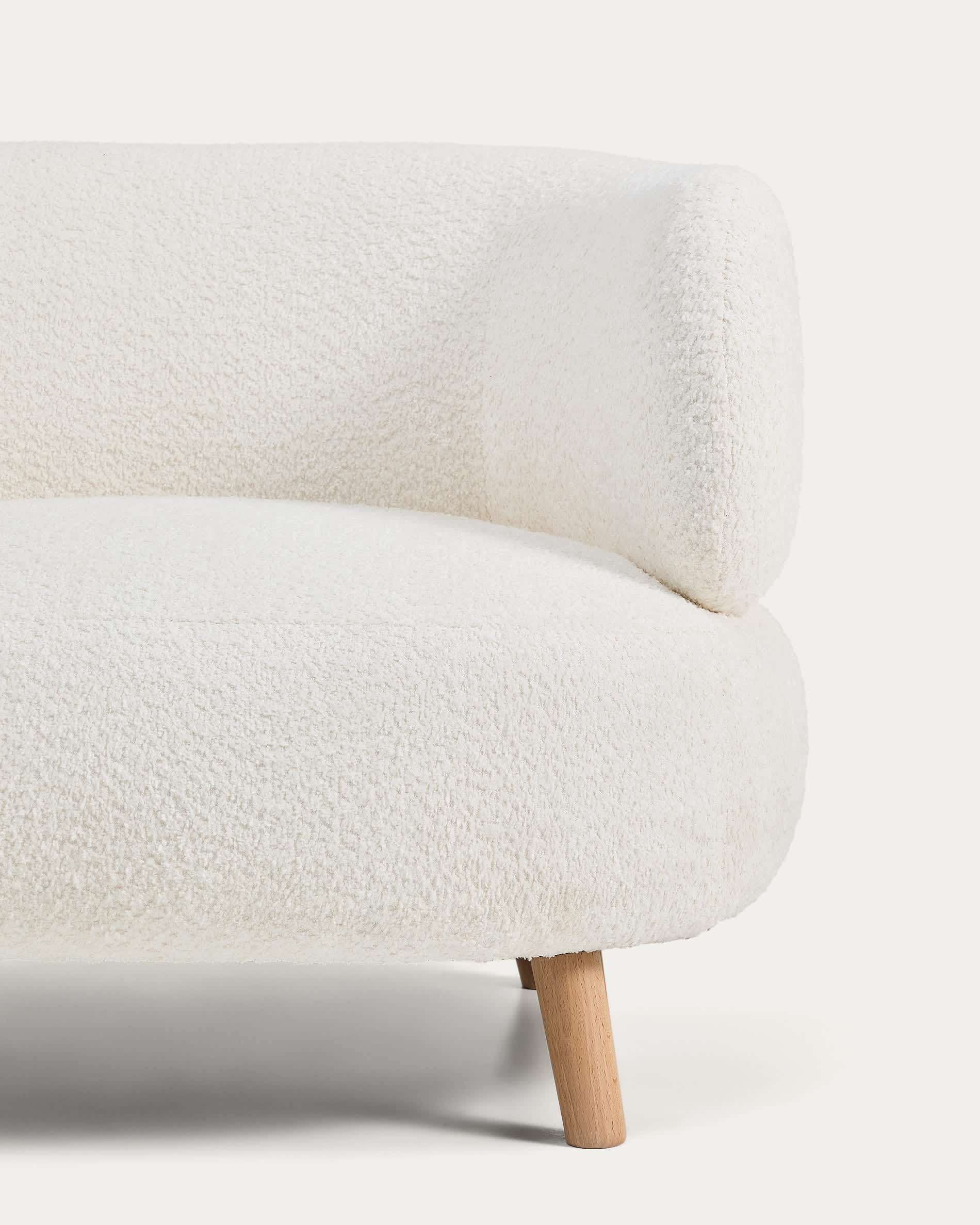 Luisa fire-retardant ecru bouclé armchair with solid beech wood legs 90cm