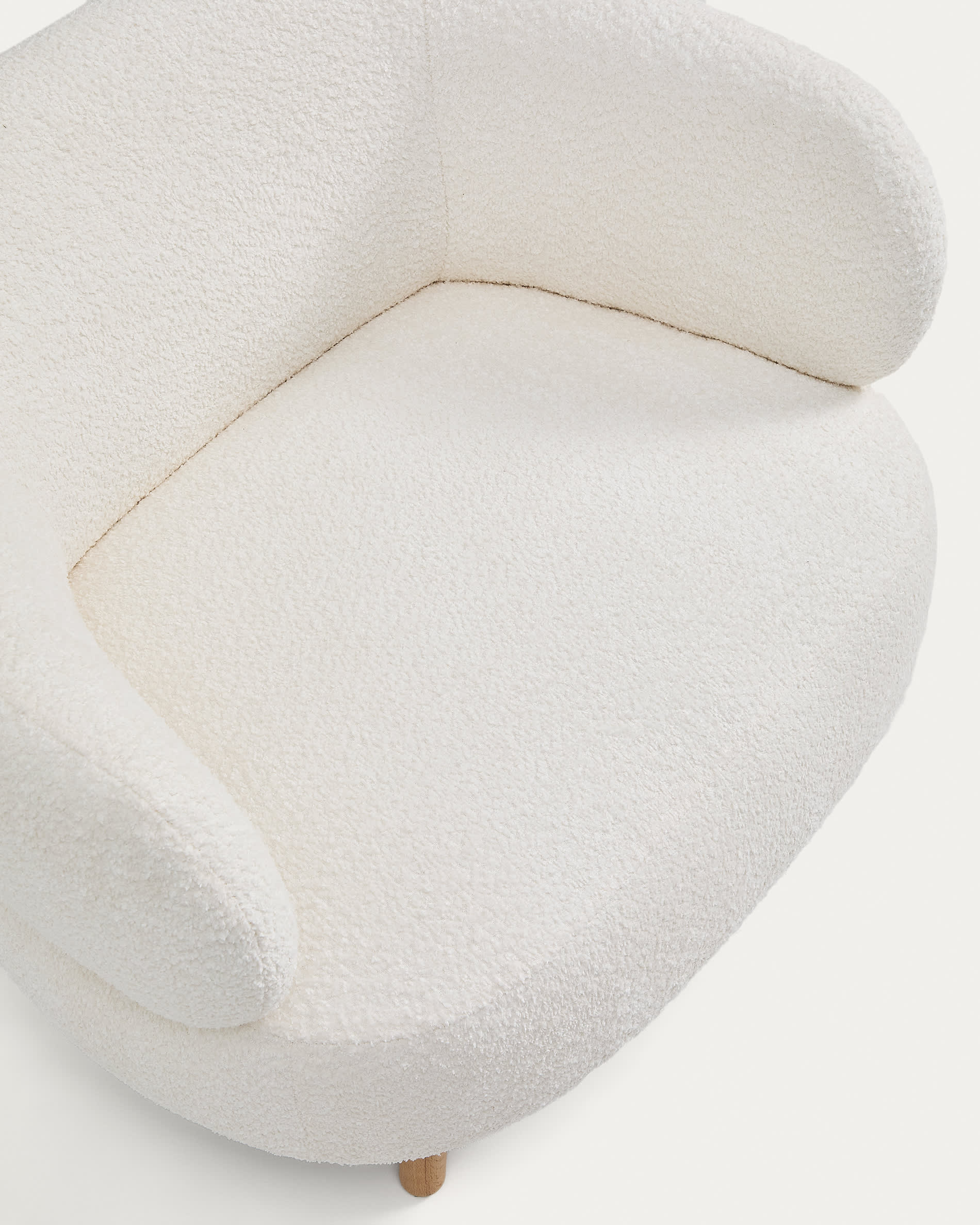 Luisa fire-retardant ecru bouclé armchair with solid beech wood legs 90cm