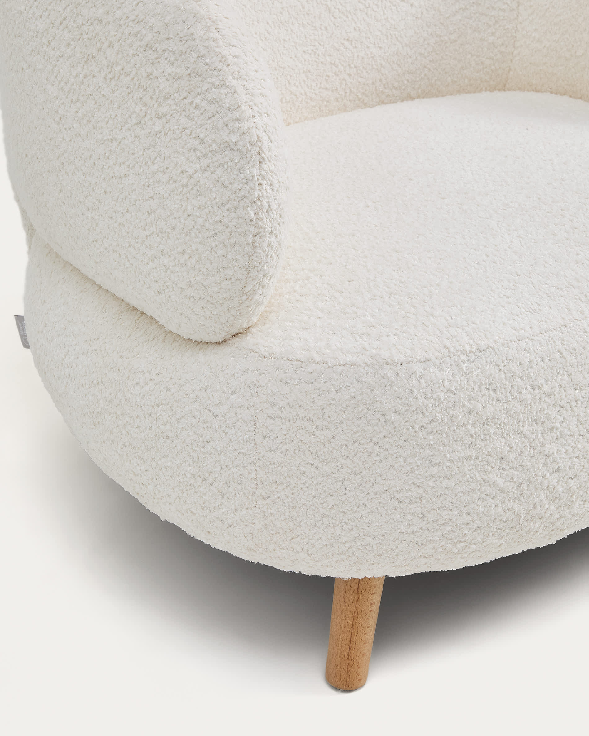 Luisa fire-retardant ecru bouclé armchair with solid beech wood legs 90cm