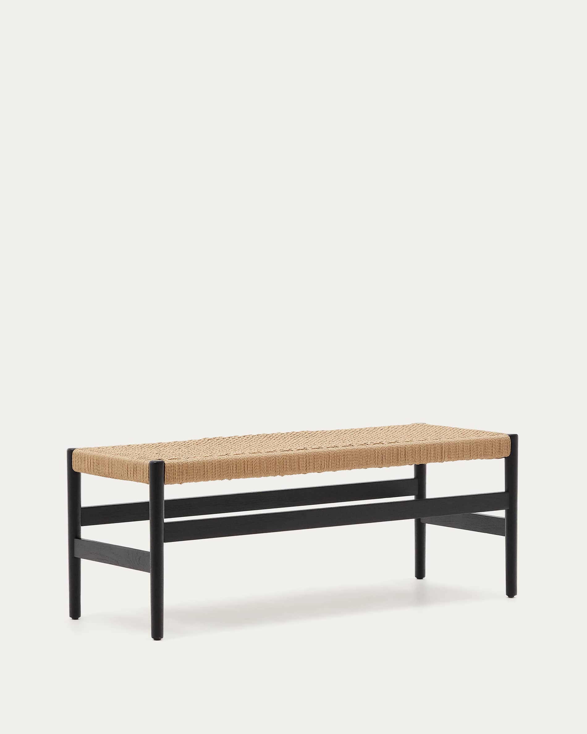 Zaide bench in solid oak wood with black finish and rope seat, 120 cm, FSC Mix Credit
