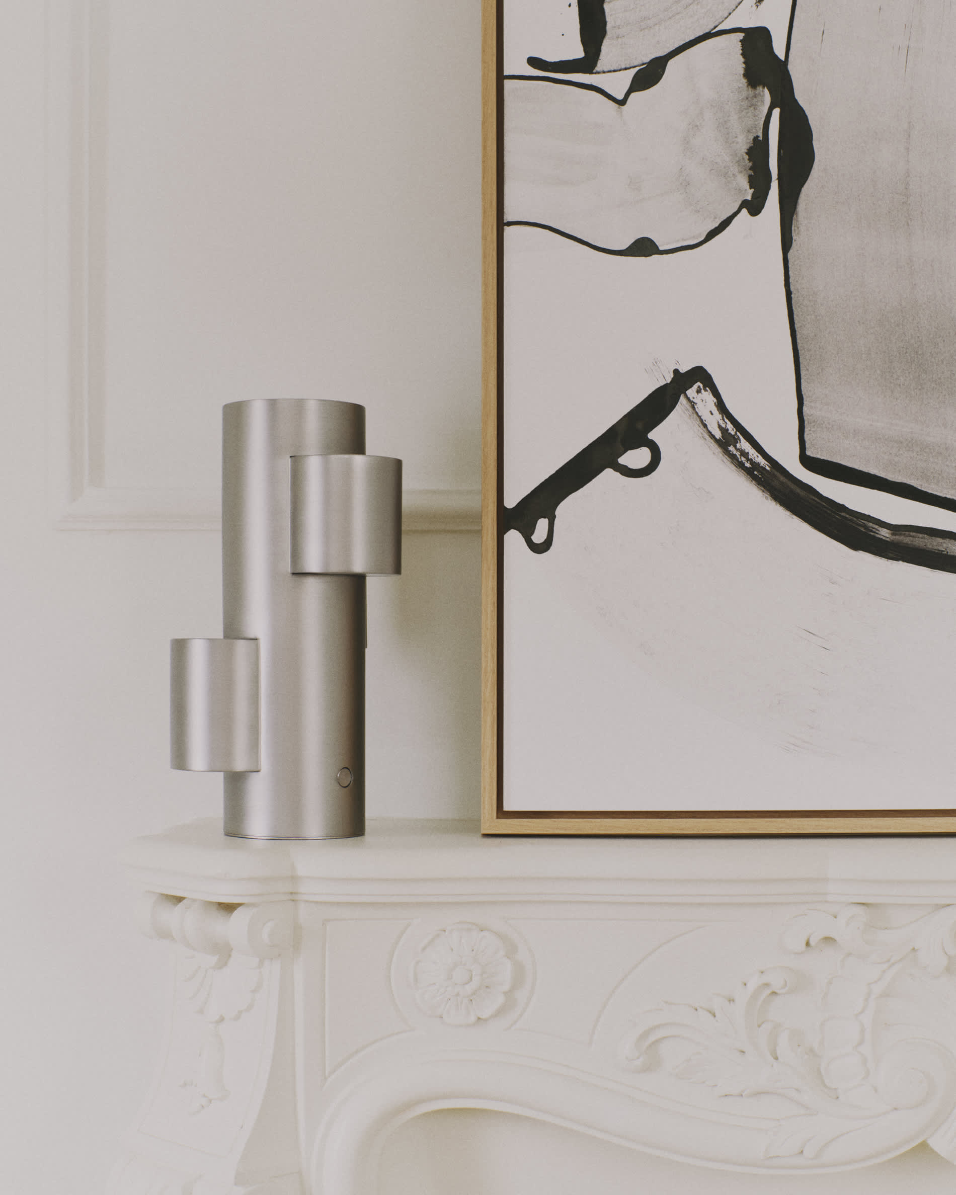 Adrina portable LED table lamp in light grey metal with brushed finish