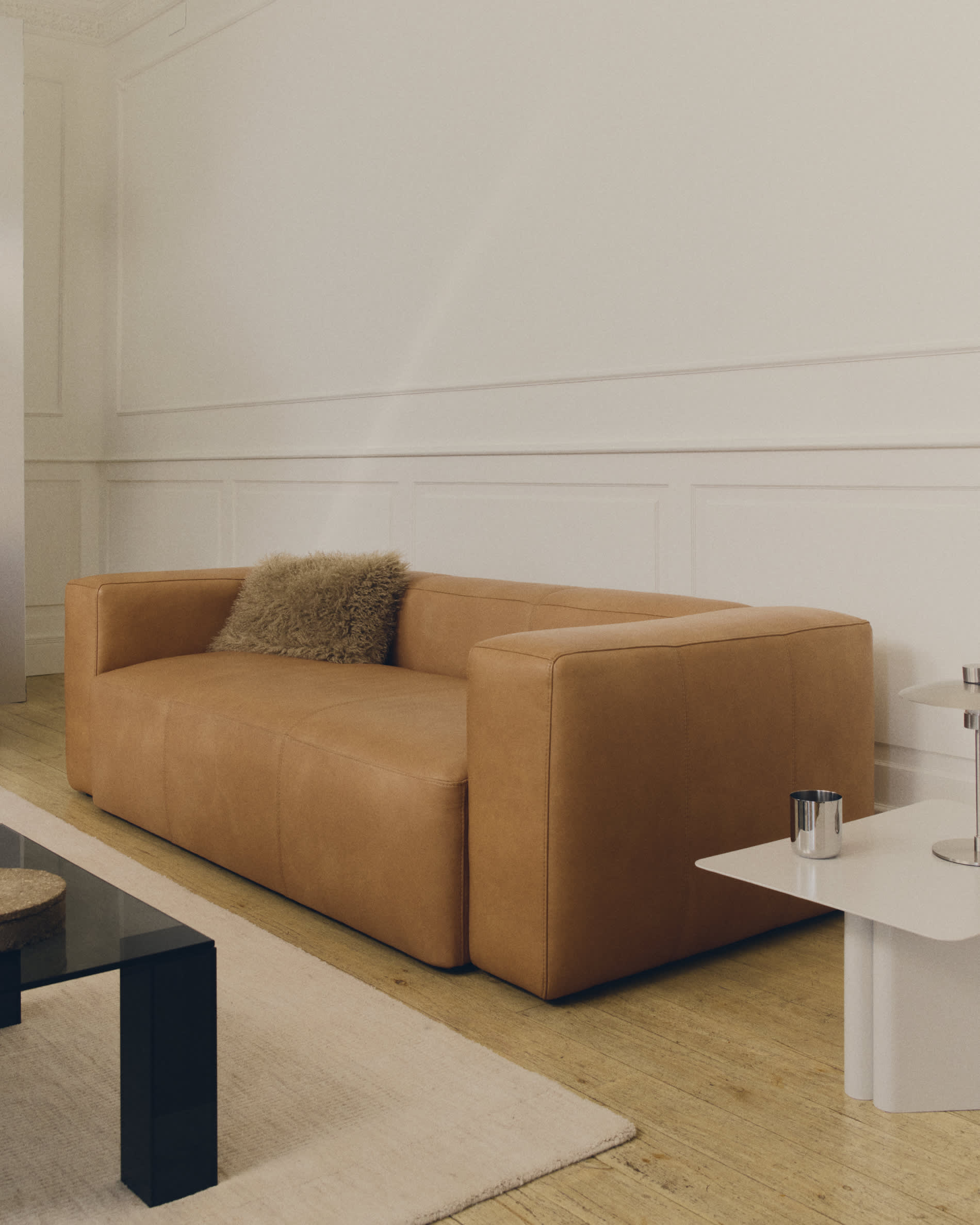 Blok brown leather 3-seater sofa 240 cm