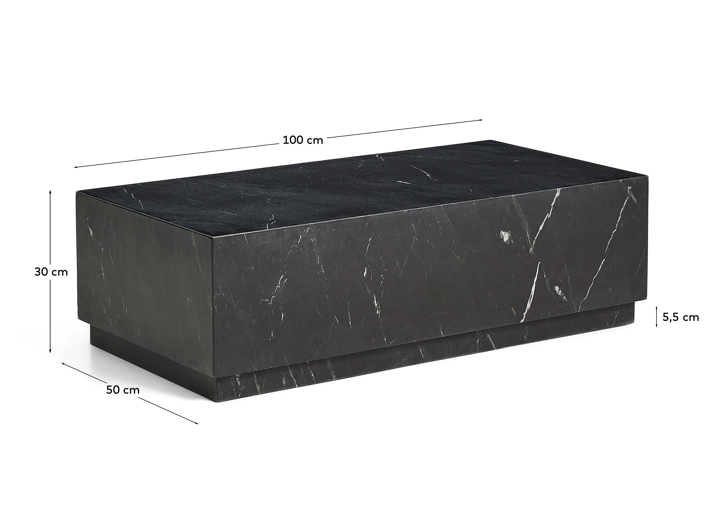 Sorein coffee table in black marble 100 x 50 cm