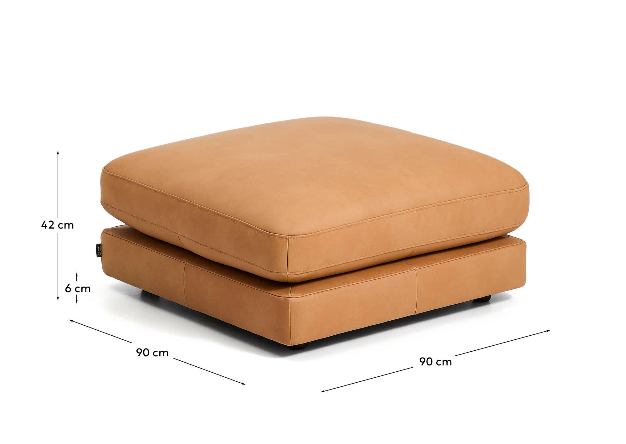 Gala brown leather footrest 90 x 90cm