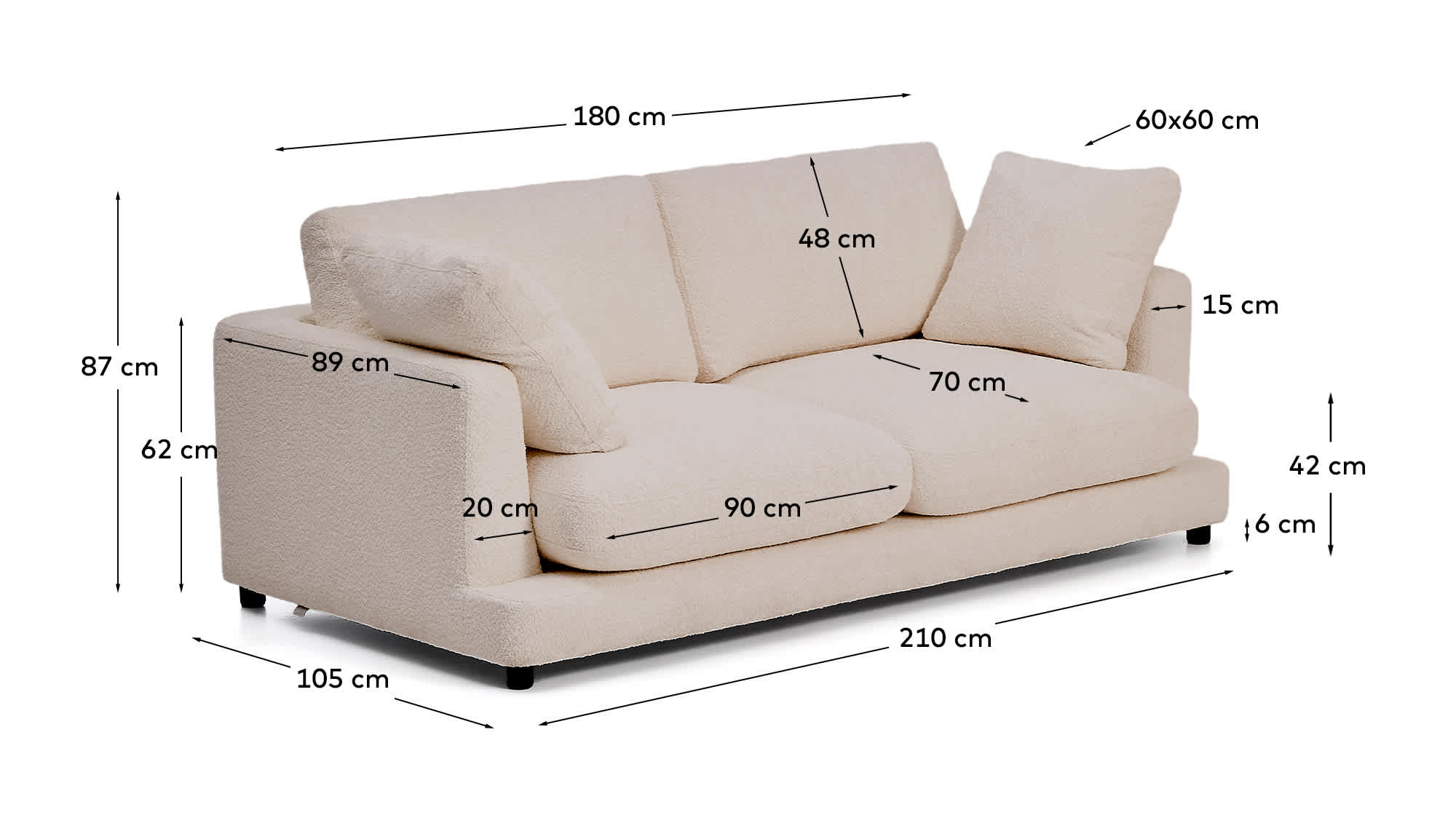 Gala fire-retardant beige bouclé 3-seater sofa FSC Mix Credit 210cm