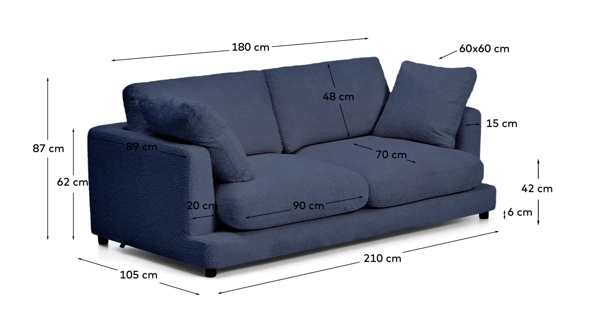 Gala fire-retardant blue bouclé 3-seater sofa FSC Mix Credit 210cm