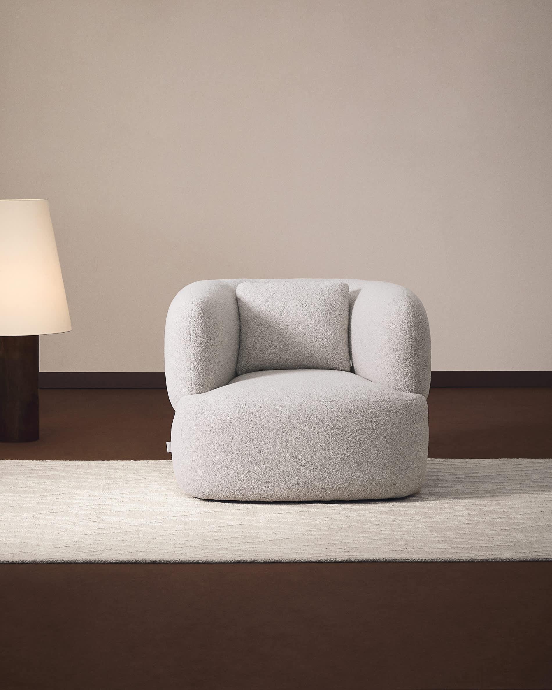 Martina grey bouclé armchair with cushion FSC Mix Credit