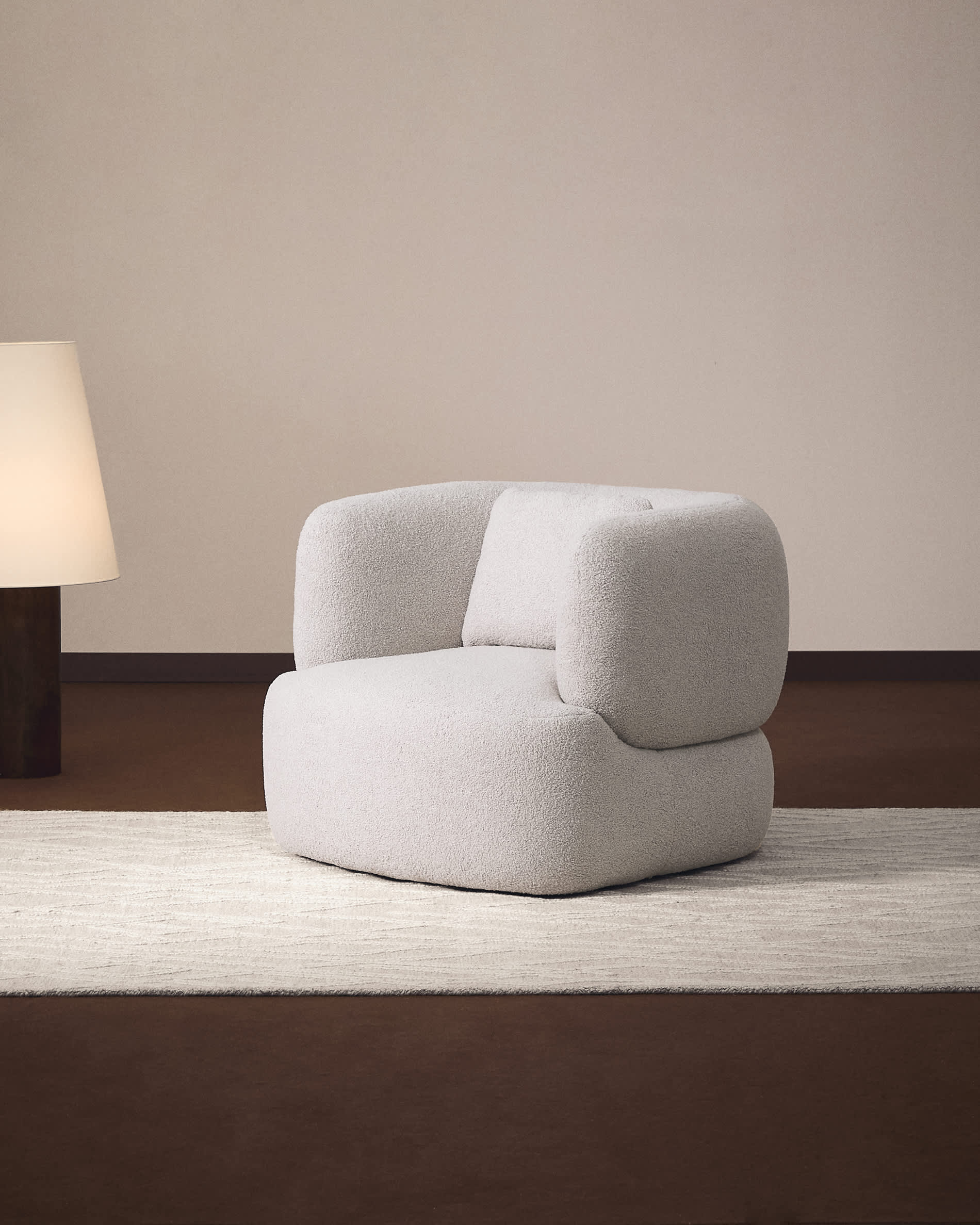 Martina grey bouclé swivel armchair with cushion FSC Mix Credit