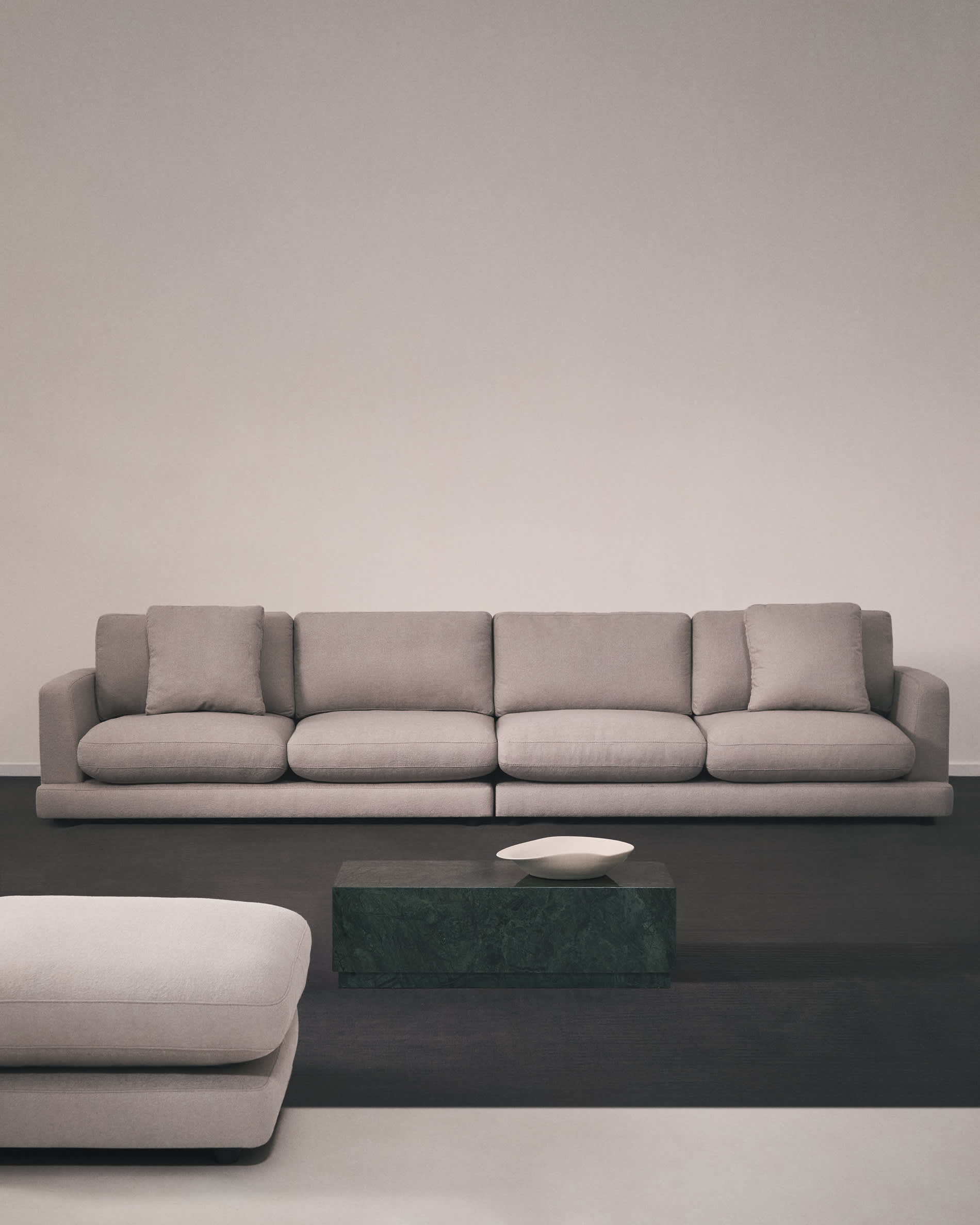 Gala 6-seater grey micro bouclé sofa FSC Mix Credit 390 cm