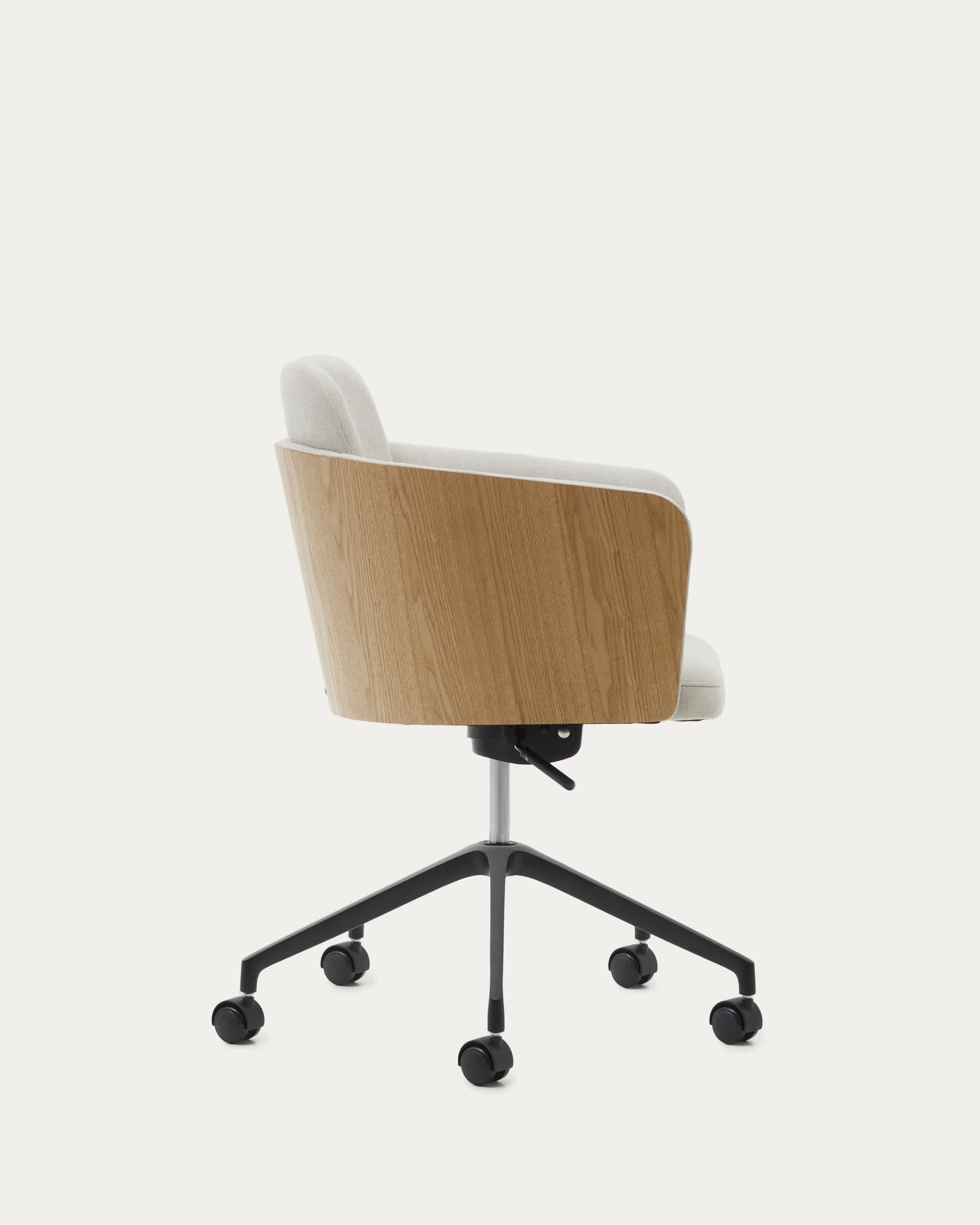 Madai desk chair in beige chenille and ash veneer with natural tone finish FSC Mix Credit