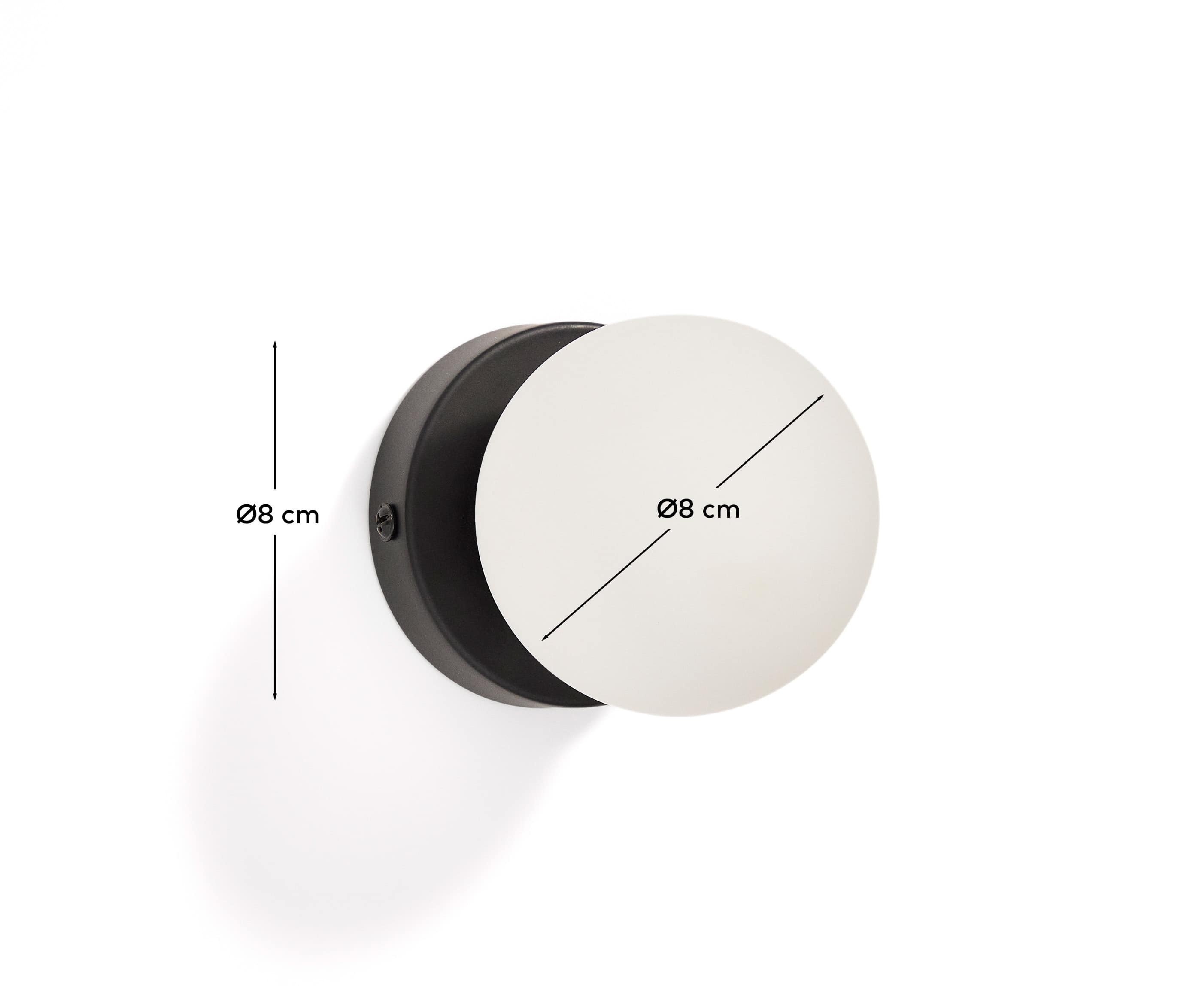 Brisia metal wall lamp with black finish and 1 frosted glass ball Ø8cm