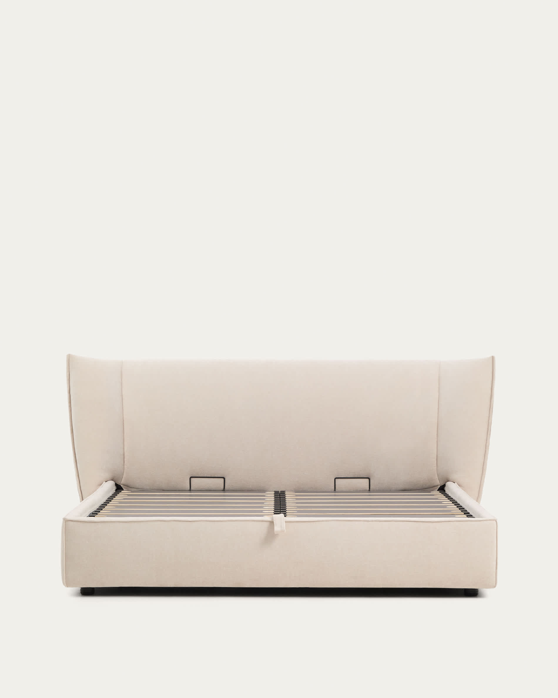 Arvian beige chenille removable-cover bed with ottoman base for a 180 x 200 cm mattress