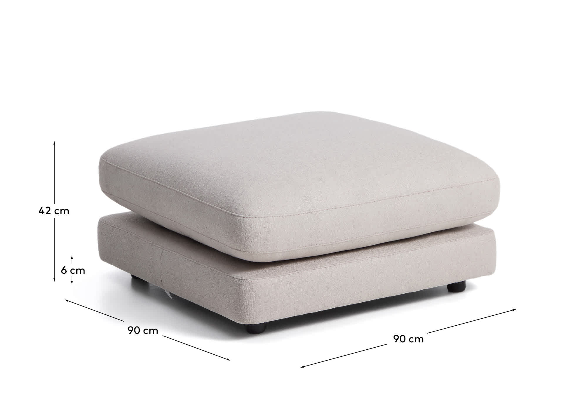 Gala grey micro bouclé footstool FSC Mix Credit 90 x 90 cm