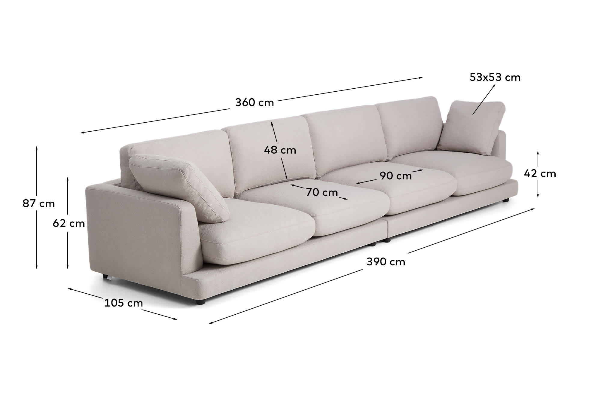 Gala 6-seater grey micro bouclé sofa FSC Mix Credit 390 cm