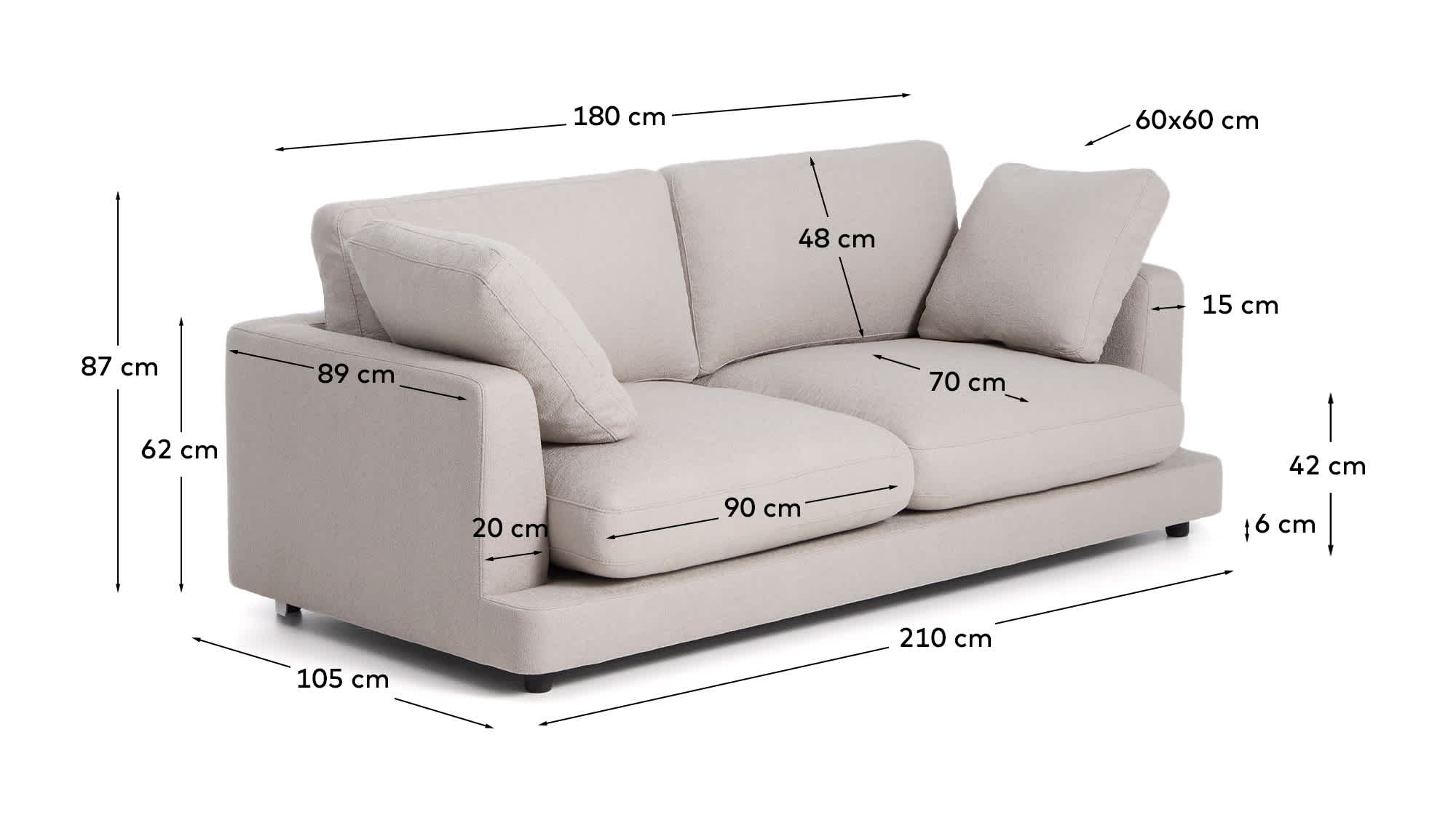 Gala 3-seater grey micro bouclé sofa FSC Mix Credit 210 cm