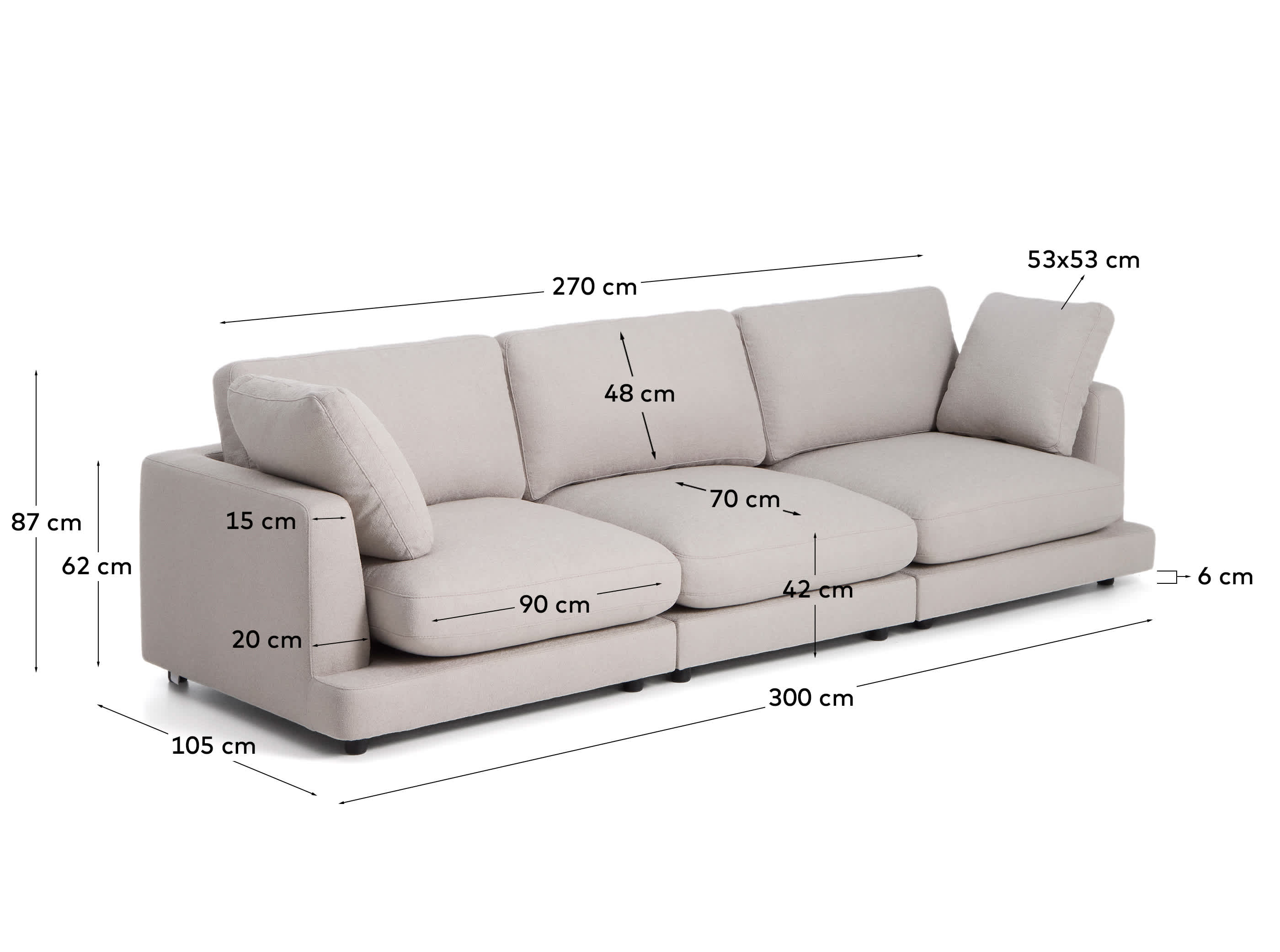 Gala 4-seater grey micro bouclé sofa FSC Mix Credit 300 cm