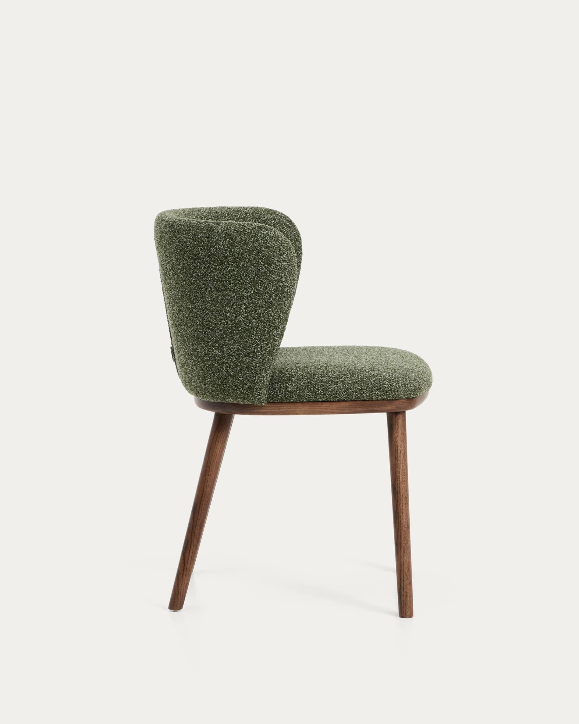 Ciselia dark green thick chenille chair with solid ash wood legs with walnut-coloured finish FSC Mix Credit