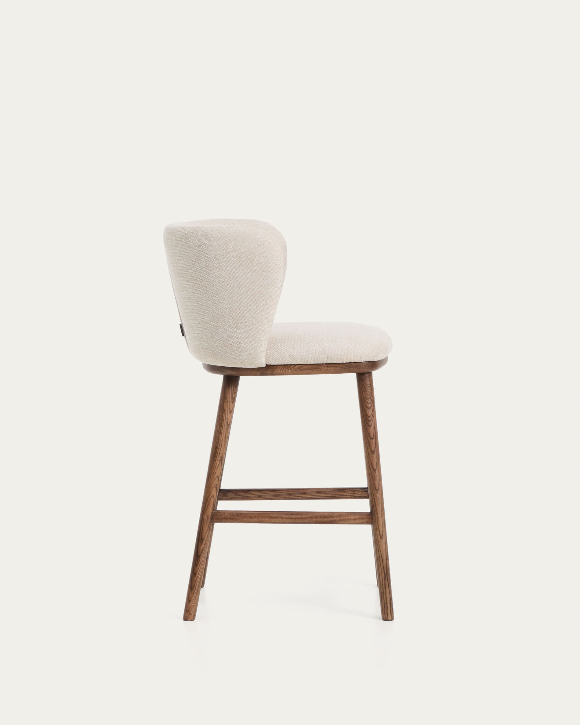 Ciselia beige chenille stool with solid ash wood legs with walnut-coloured finish FSC Mix Credit 65cm