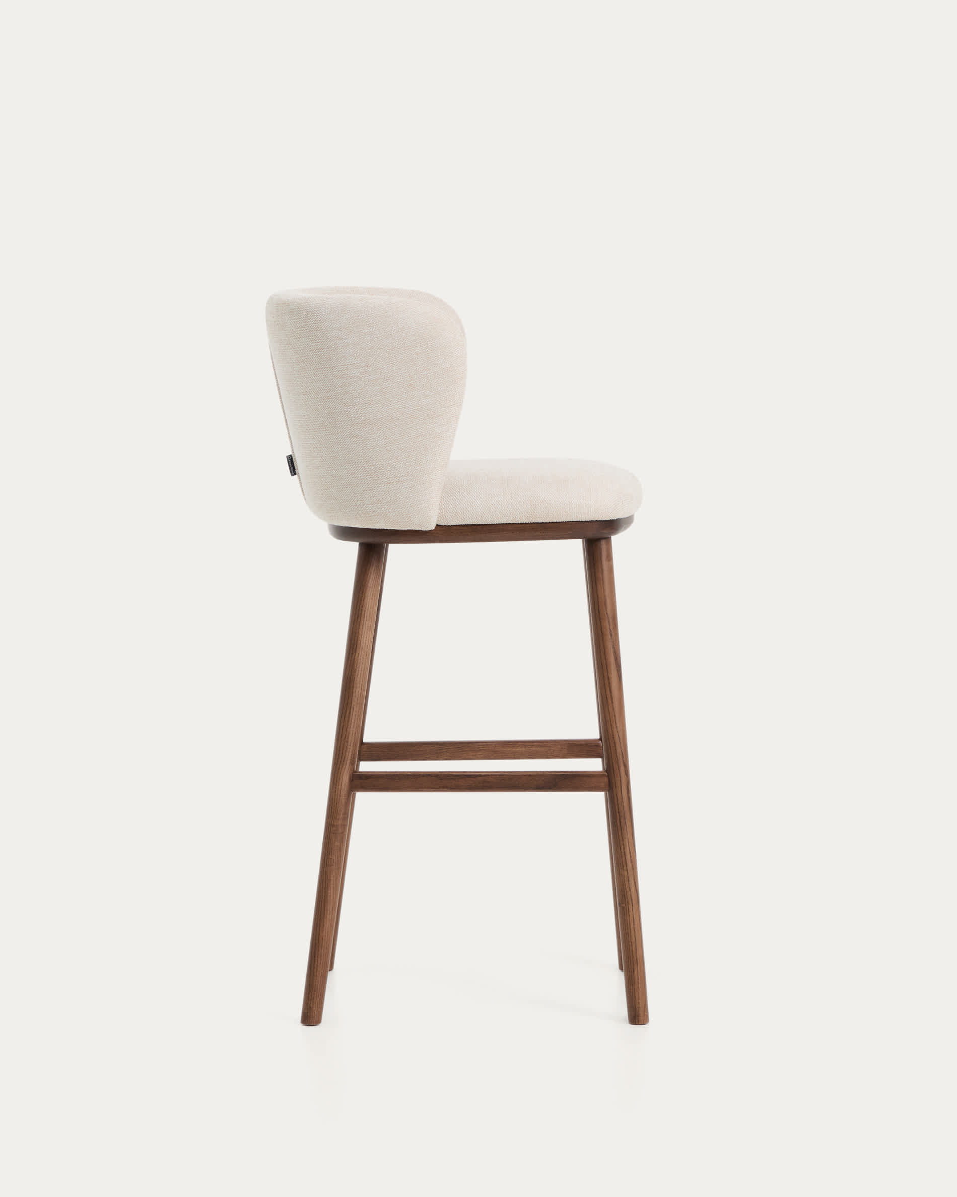 Ciselia beige chenille stool with solid ash wood legs with walnut-coloured finish FSC Mix Credit 75cm