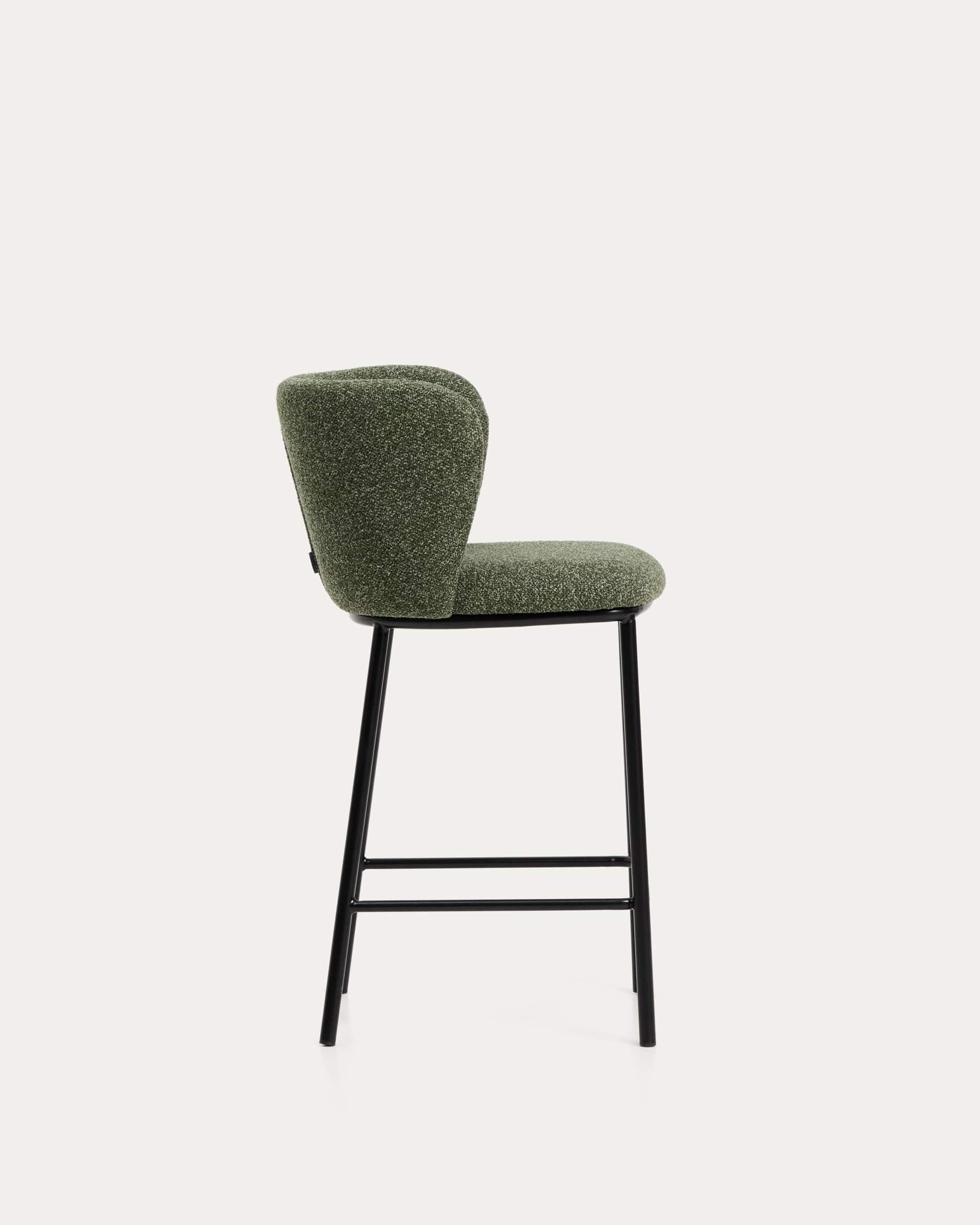 Ciselia dark green thick chenille stool with black finish steel legs FSC Mix Credit 65cm