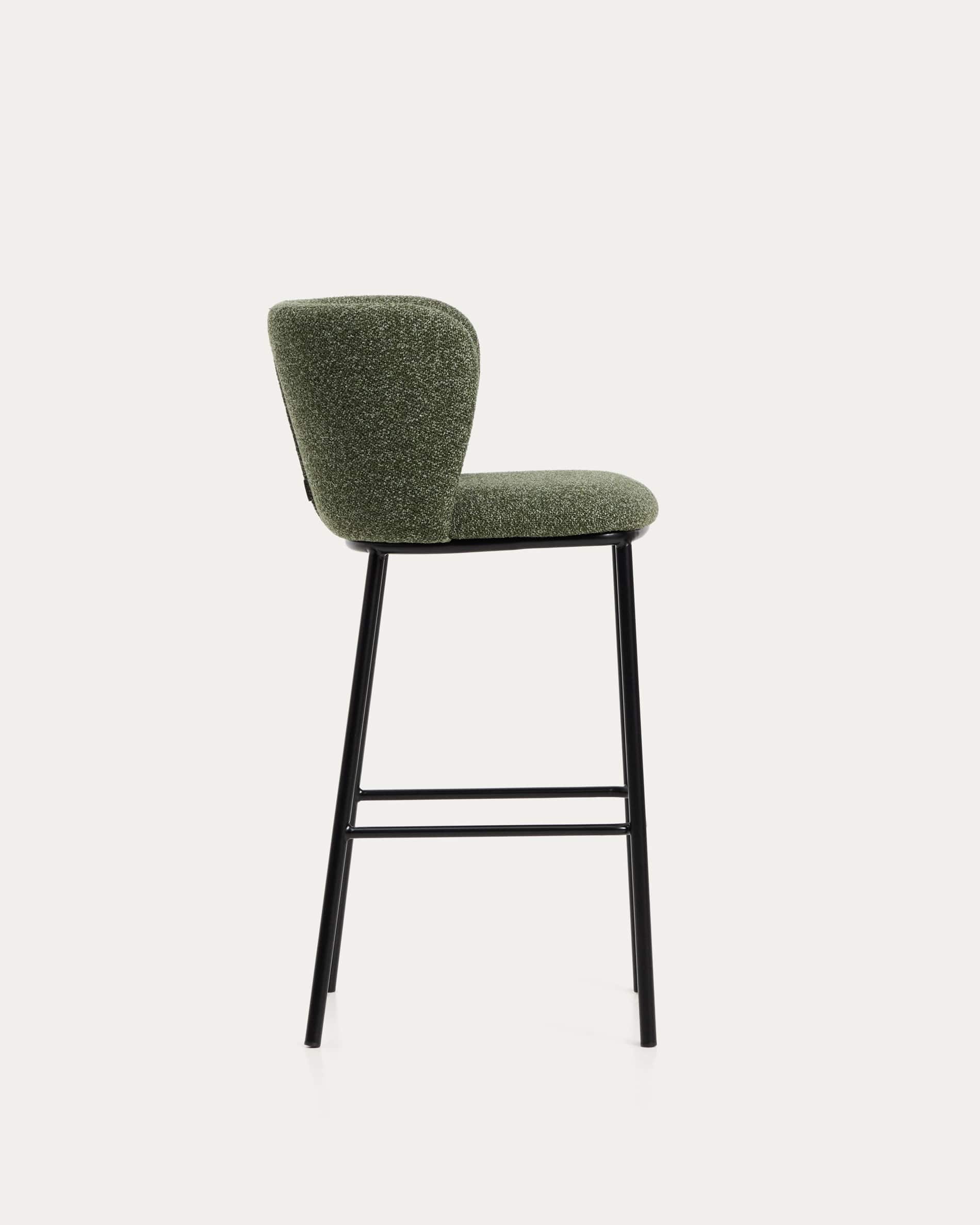 Ciselia dark green thick chenille stool with black finish steel legs FSC Mix Credit 75cm