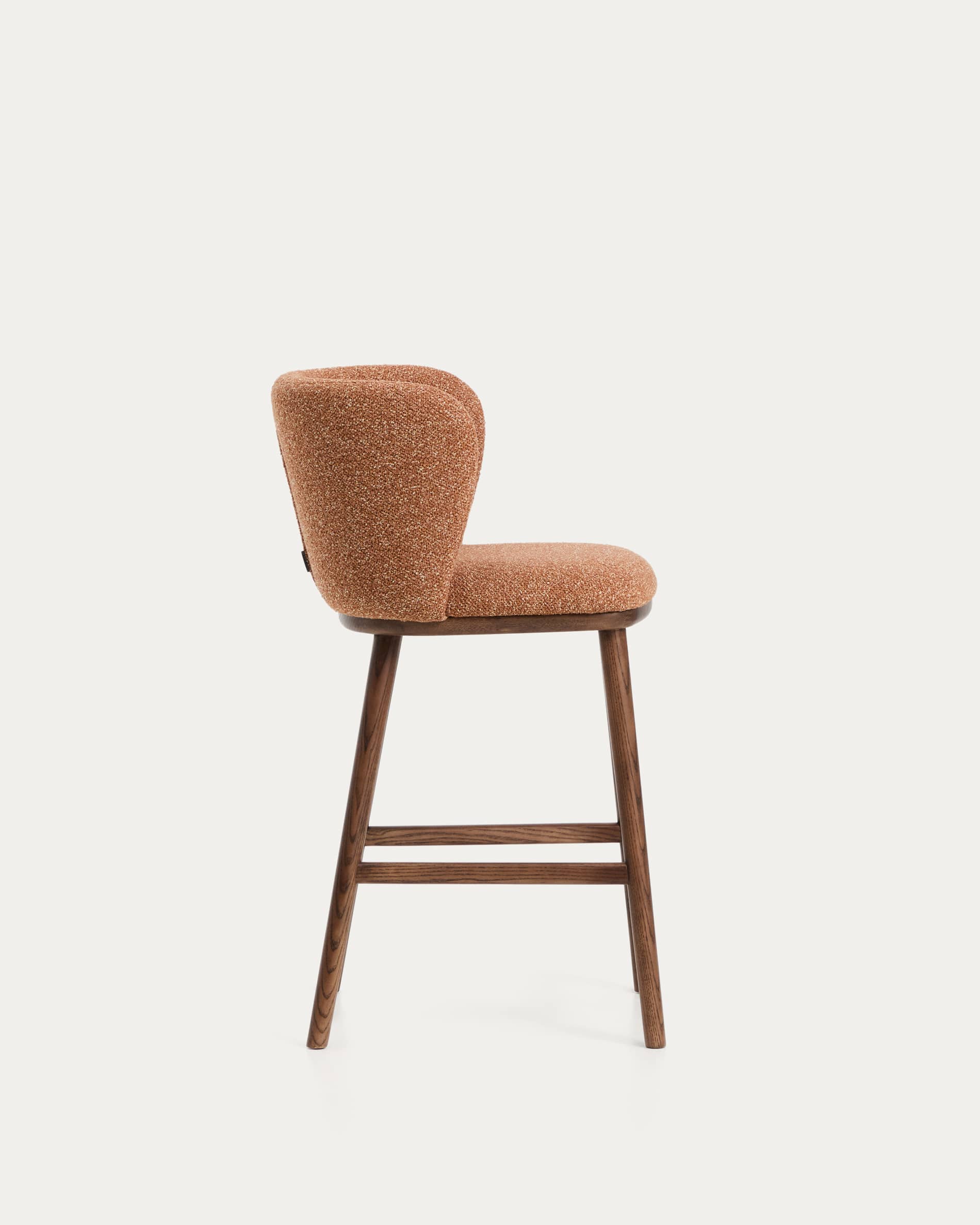 Ciselia terracotta thick chenille stool with solid ash wood legs with walnut-coloured finish FSC Mix Credit 65cm