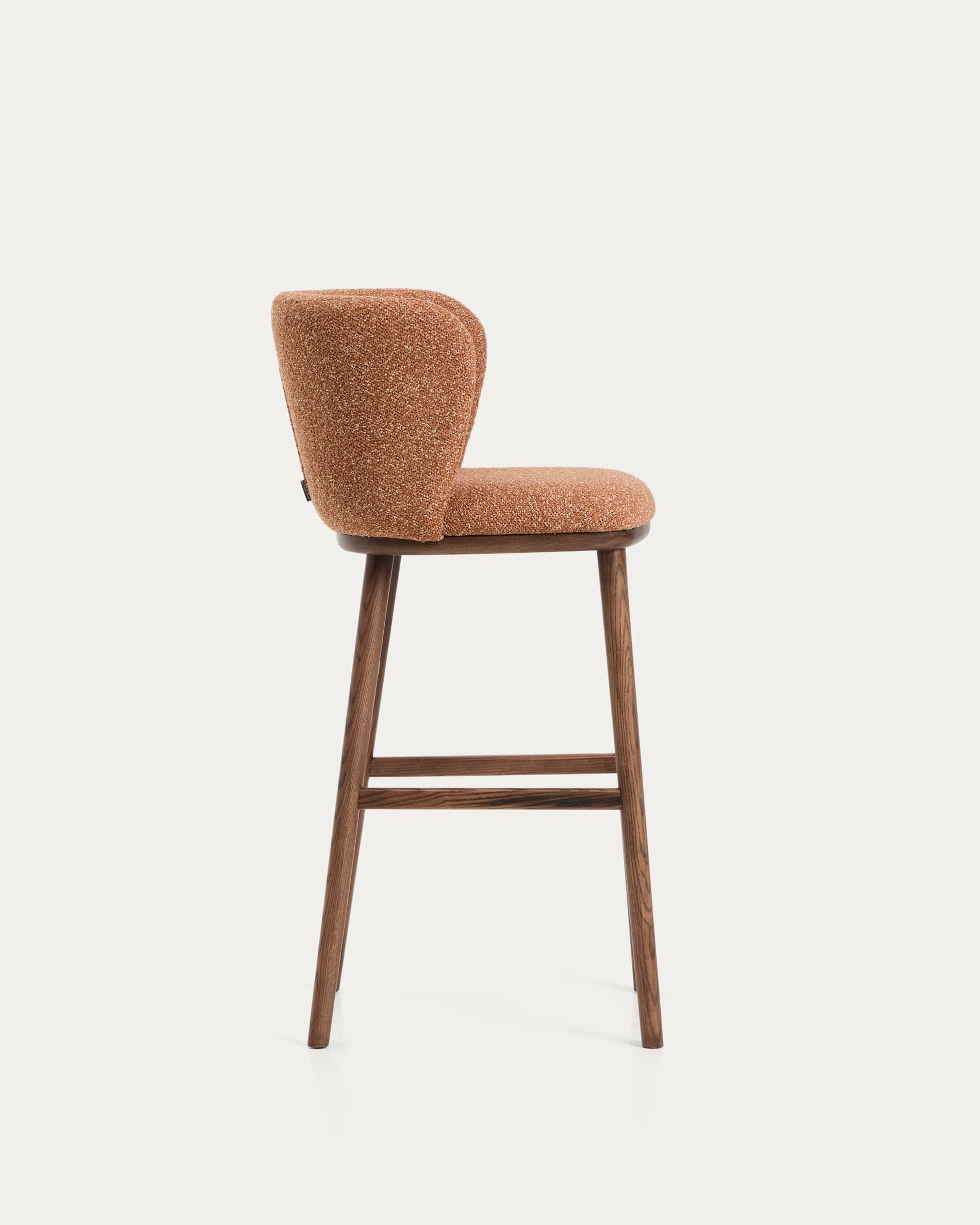 Ciselia terracotta thick chenille stool with solid ash wood legs with walnut-coloured finish FSC Mix Credit 75cm