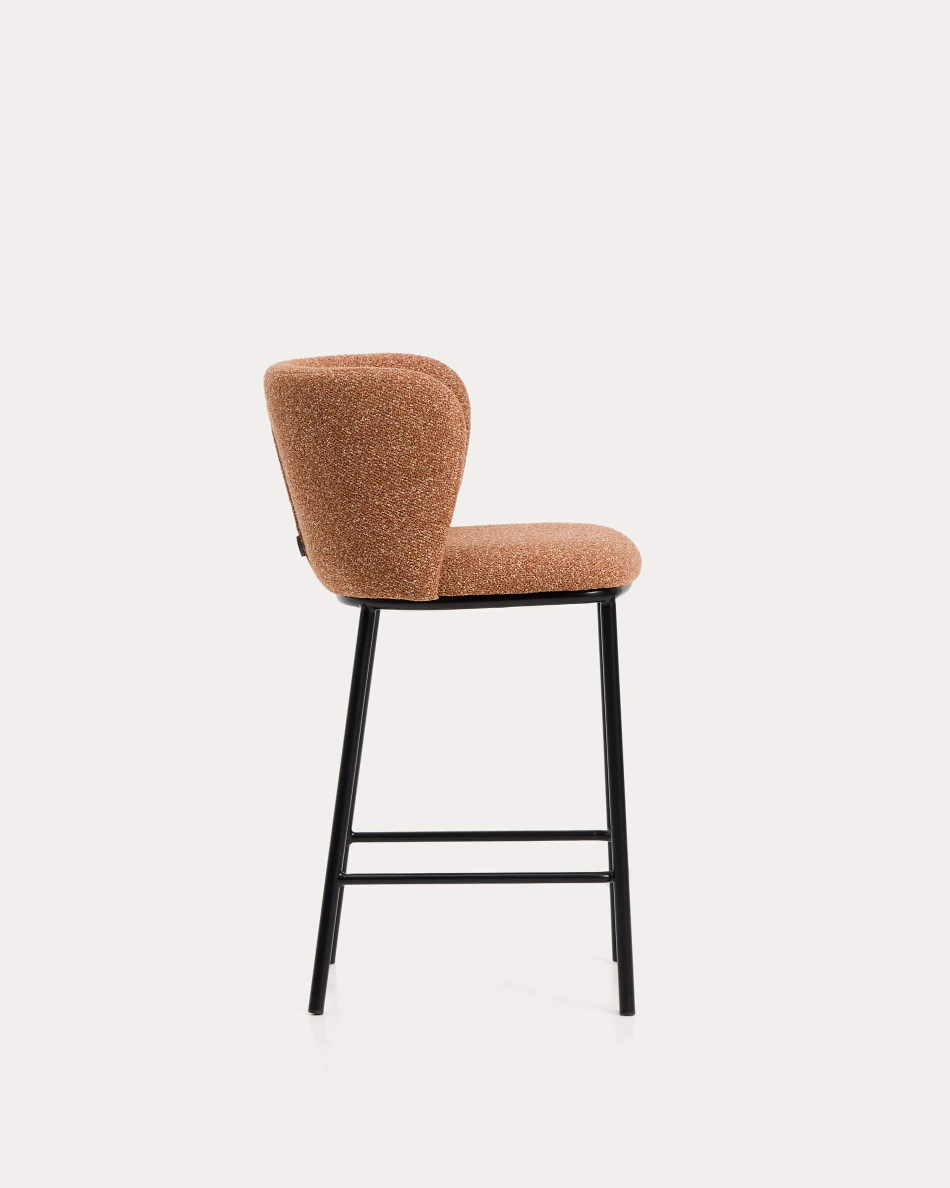 Ciselia terracotta thick chenille stool with black finish steel legs FSC Mix Credit 65cm