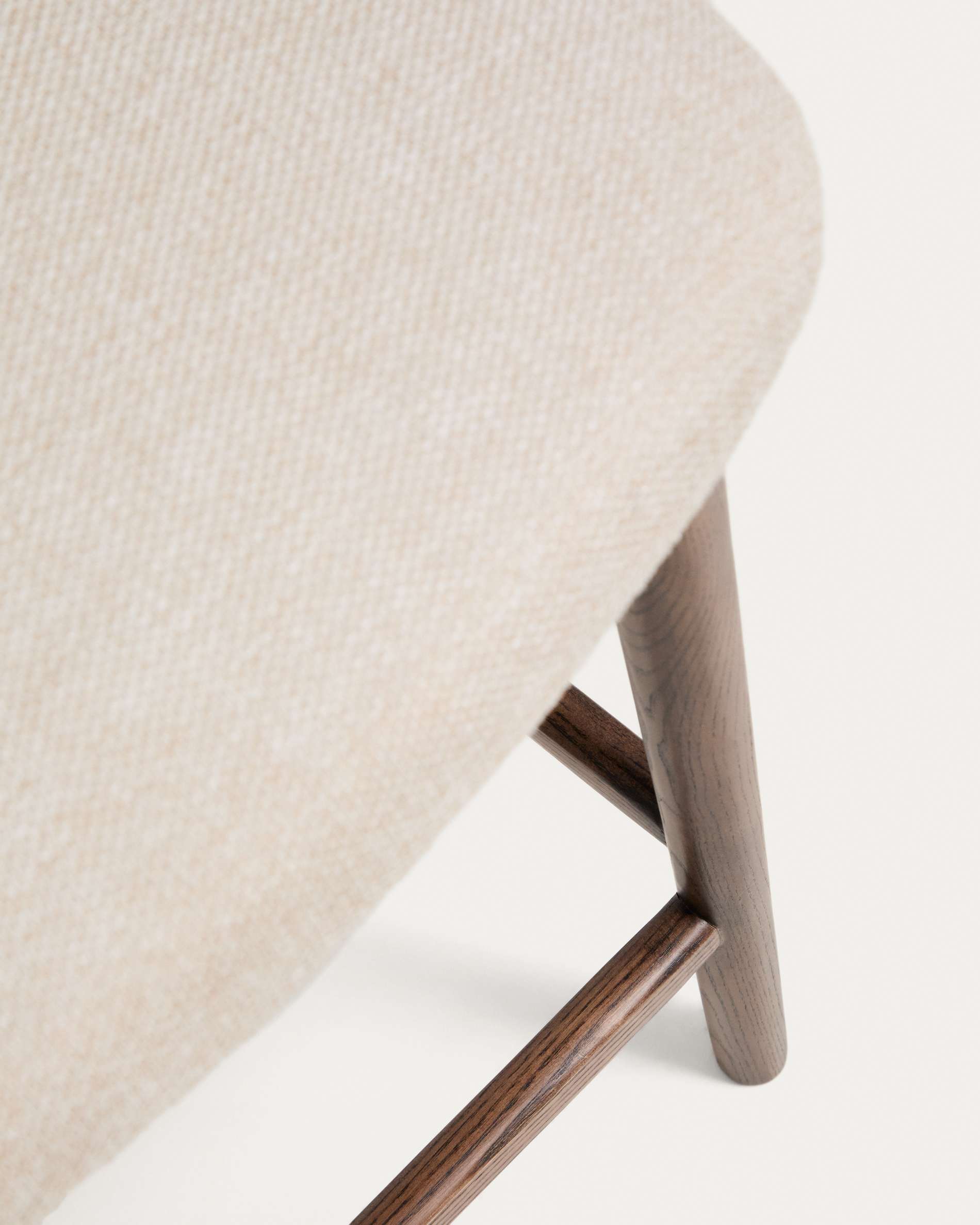 Ciselia beige chenille stool with solid ash wood legs with walnut-coloured finish FSC Mix Credit 65cm