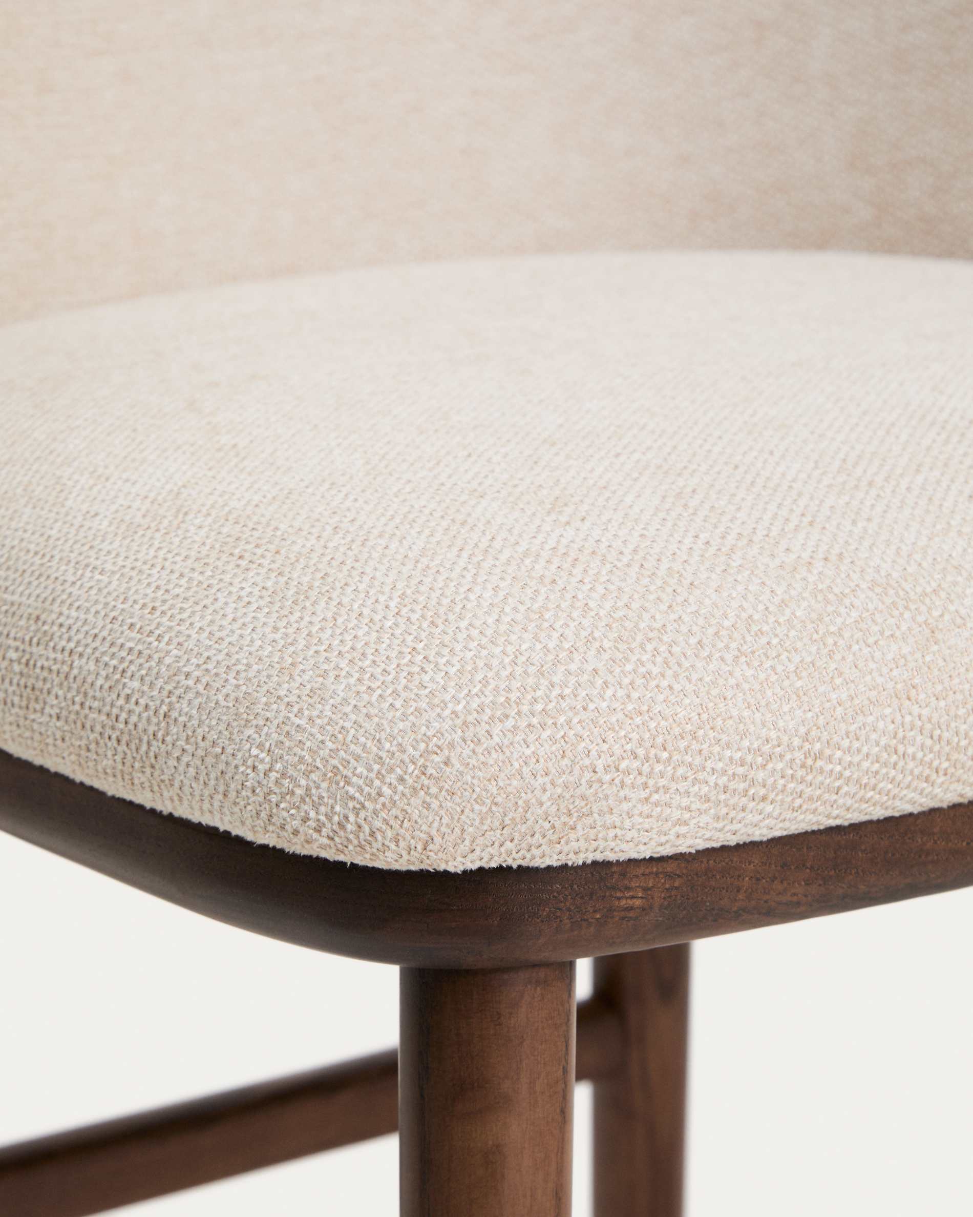 Ciselia beige chenille stool with solid ash wood legs with walnut-coloured finish FSC Mix Credit 75cm