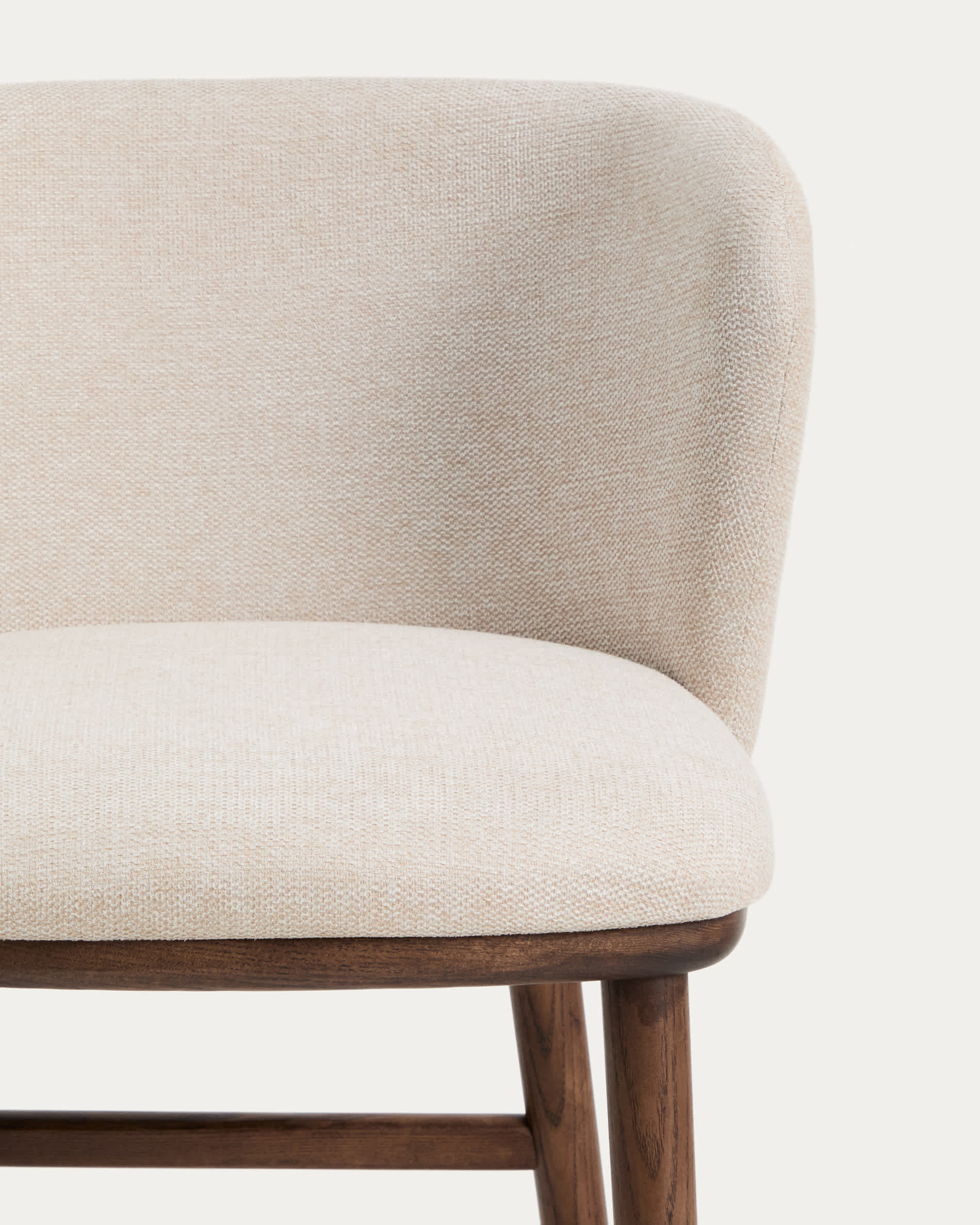 Ciselia beige chenille stool with solid ash wood legs with walnut-coloured finish FSC Mix Credit 75cm
