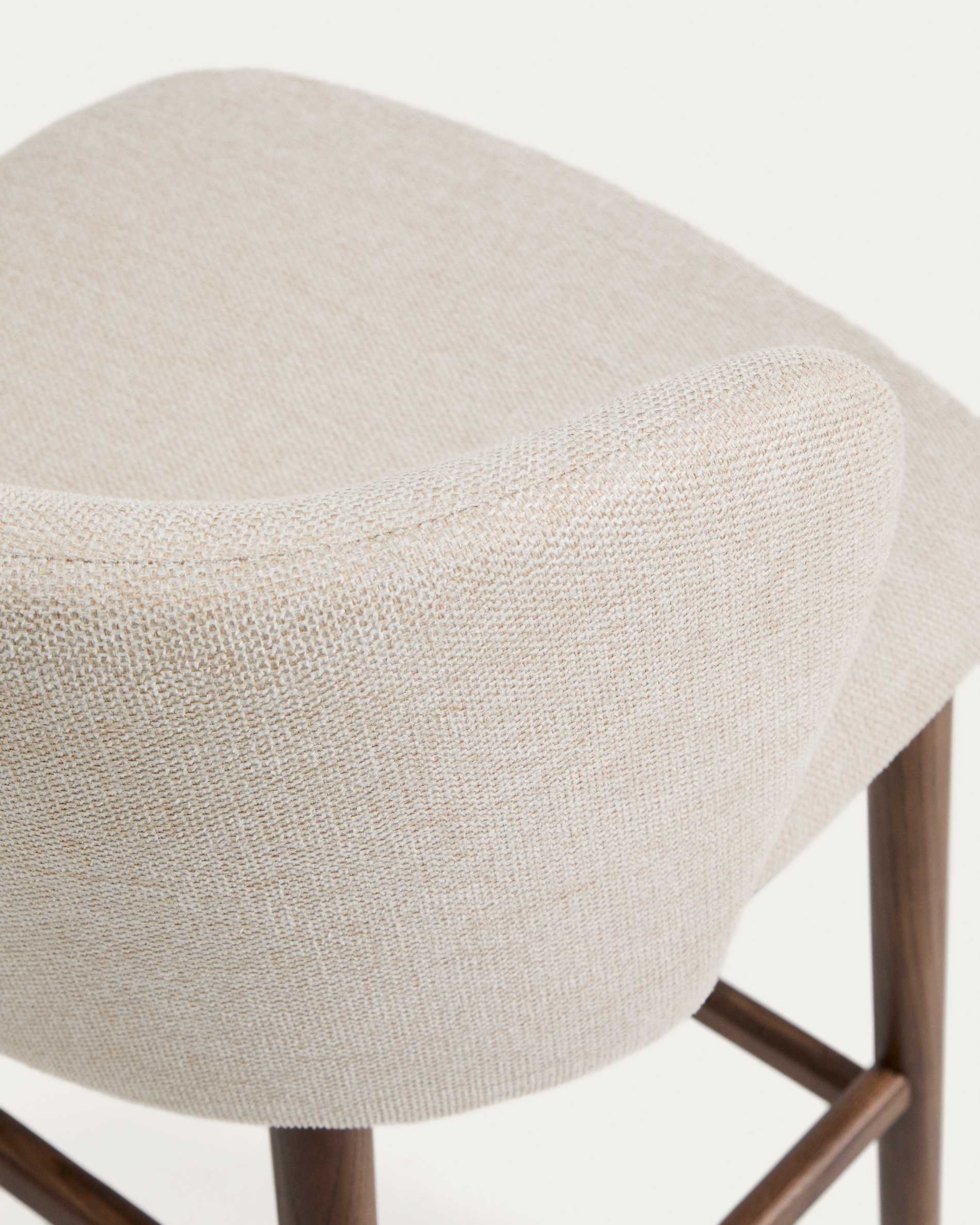 Ciselia beige chenille stool with solid ash wood legs with walnut-coloured finish FSC Mix Credit 75cm