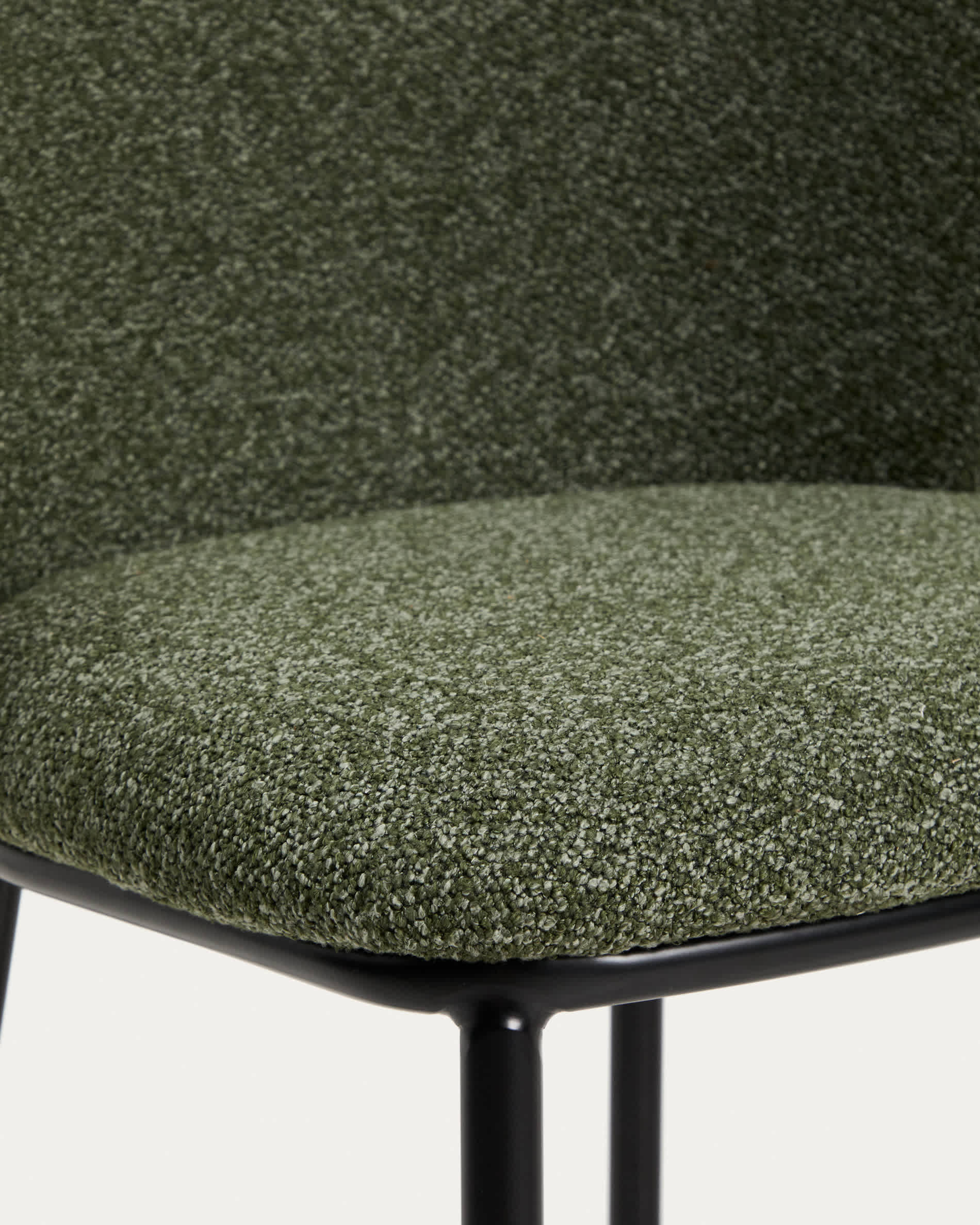 Ciselia dark green thick chenille stool with black finish steel legs FSC Mix Credit 75cm
