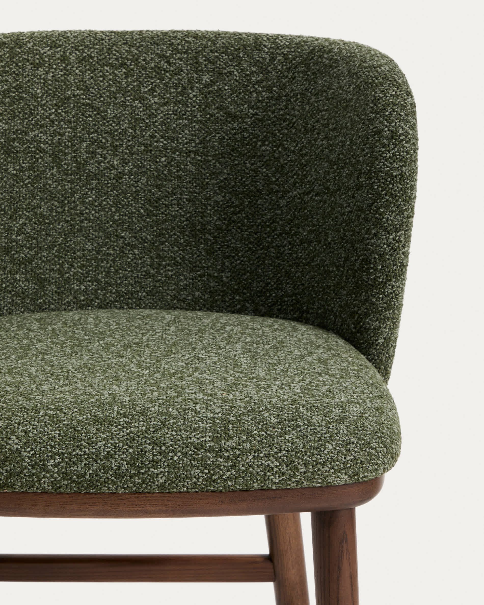 Ciselia dark green thick chenille stool with solid ash wood legs with walnut-coloured finish FSC Mix Credit 75cm