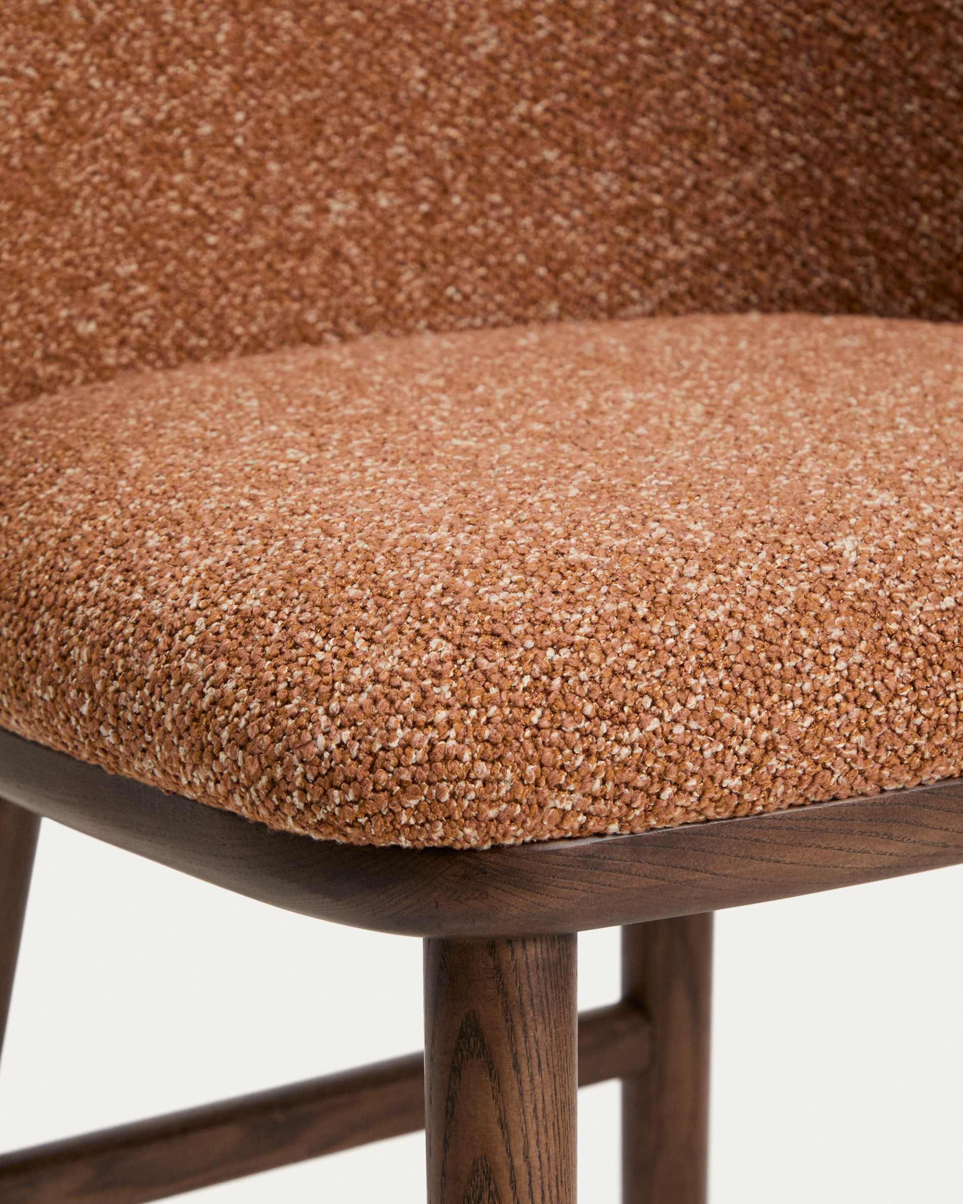 Ciselia terracotta thick chenille stool with solid ash wood legs with walnut-coloured finish FSC Mix Credit 75cm
