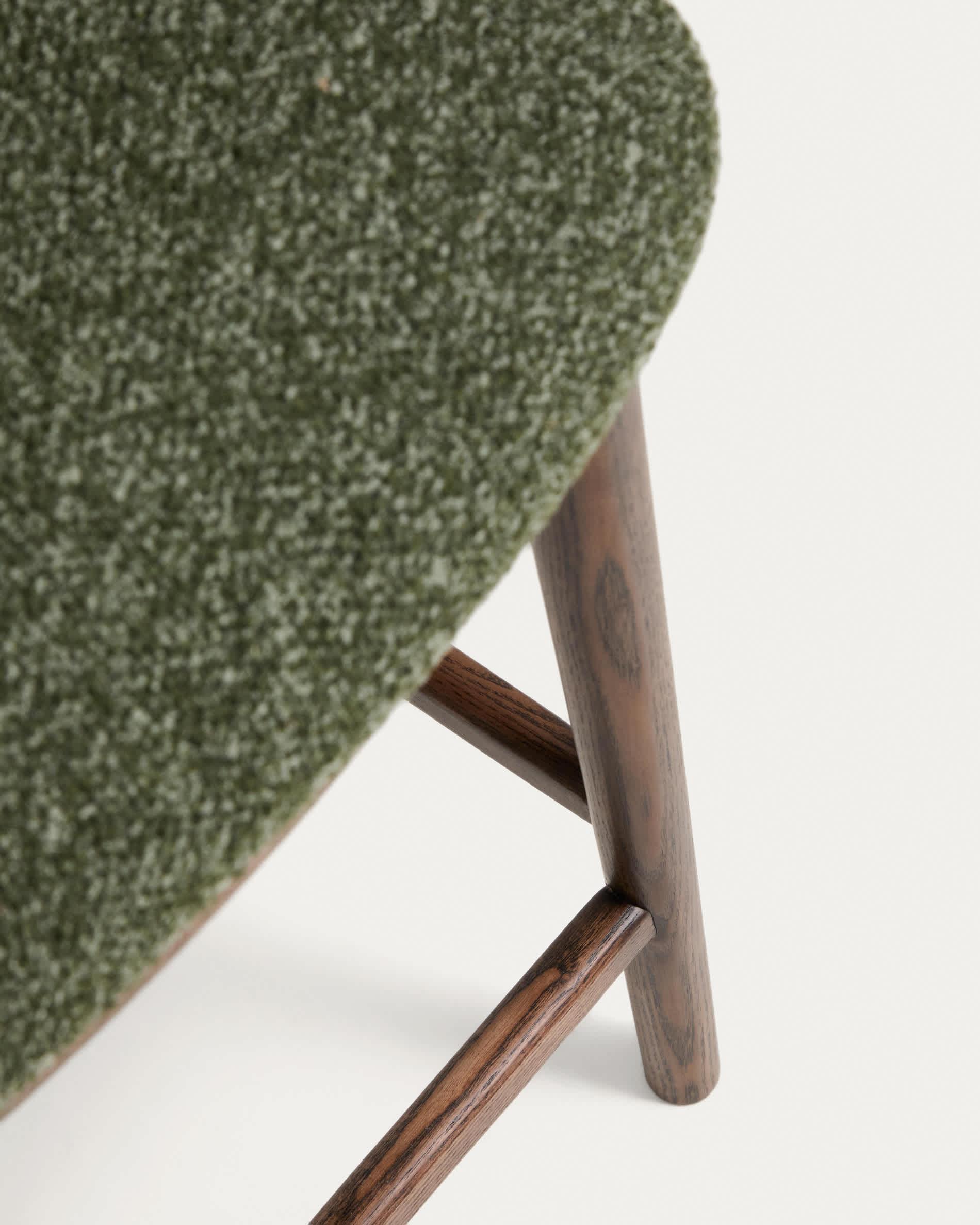 Ciselia dark green thick chenille stool with solid ash wood legs with walnut-coloured finish FSC Mix Credit 65cm