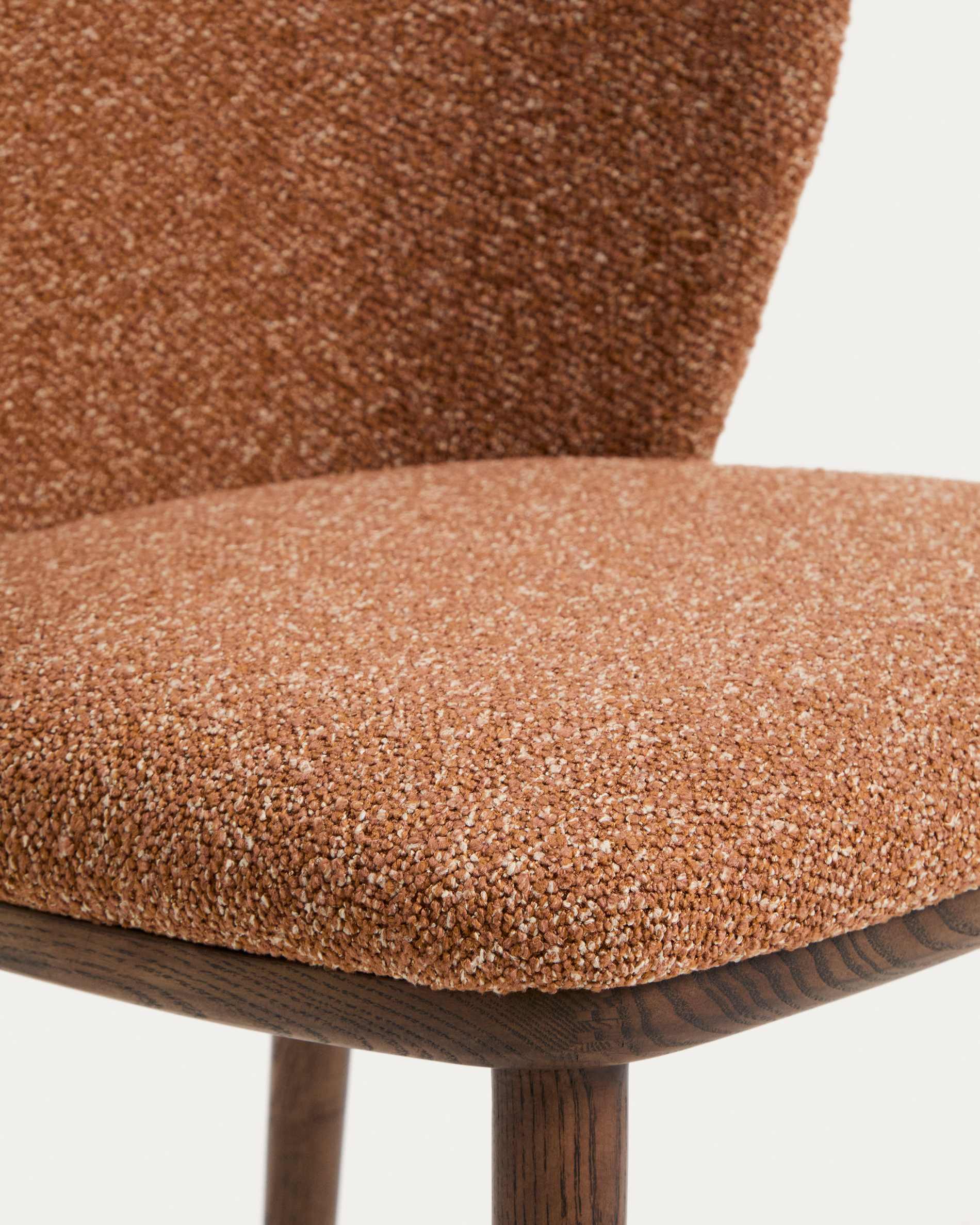 Ciselia terracotta thick chenille stool with solid ash wood legs with walnut-coloured finish FSC Mix Credit 65cm