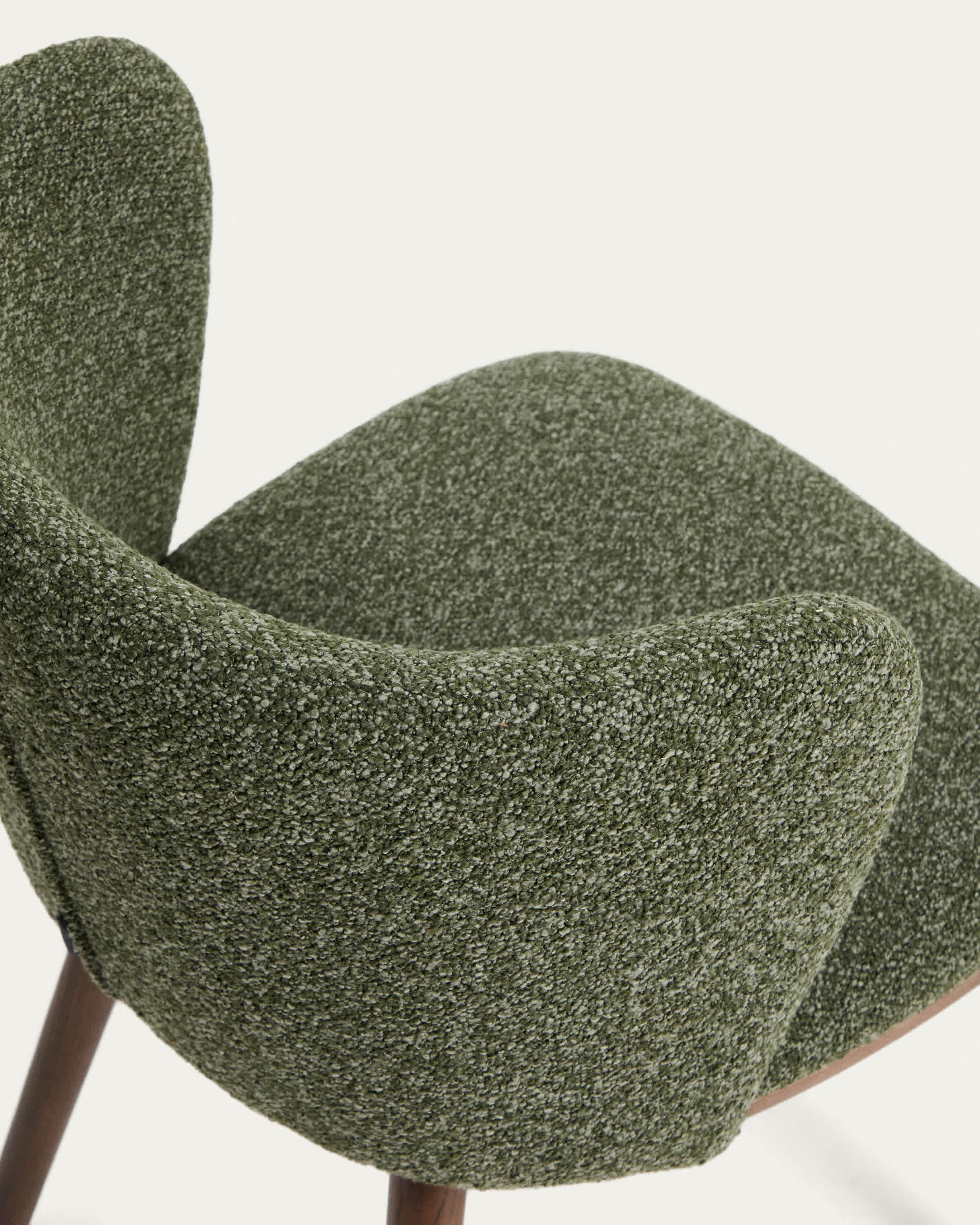 Ciselia dark green thick chenille stool with solid ash wood legs with walnut-coloured finish FSC Mix Credit 65cm