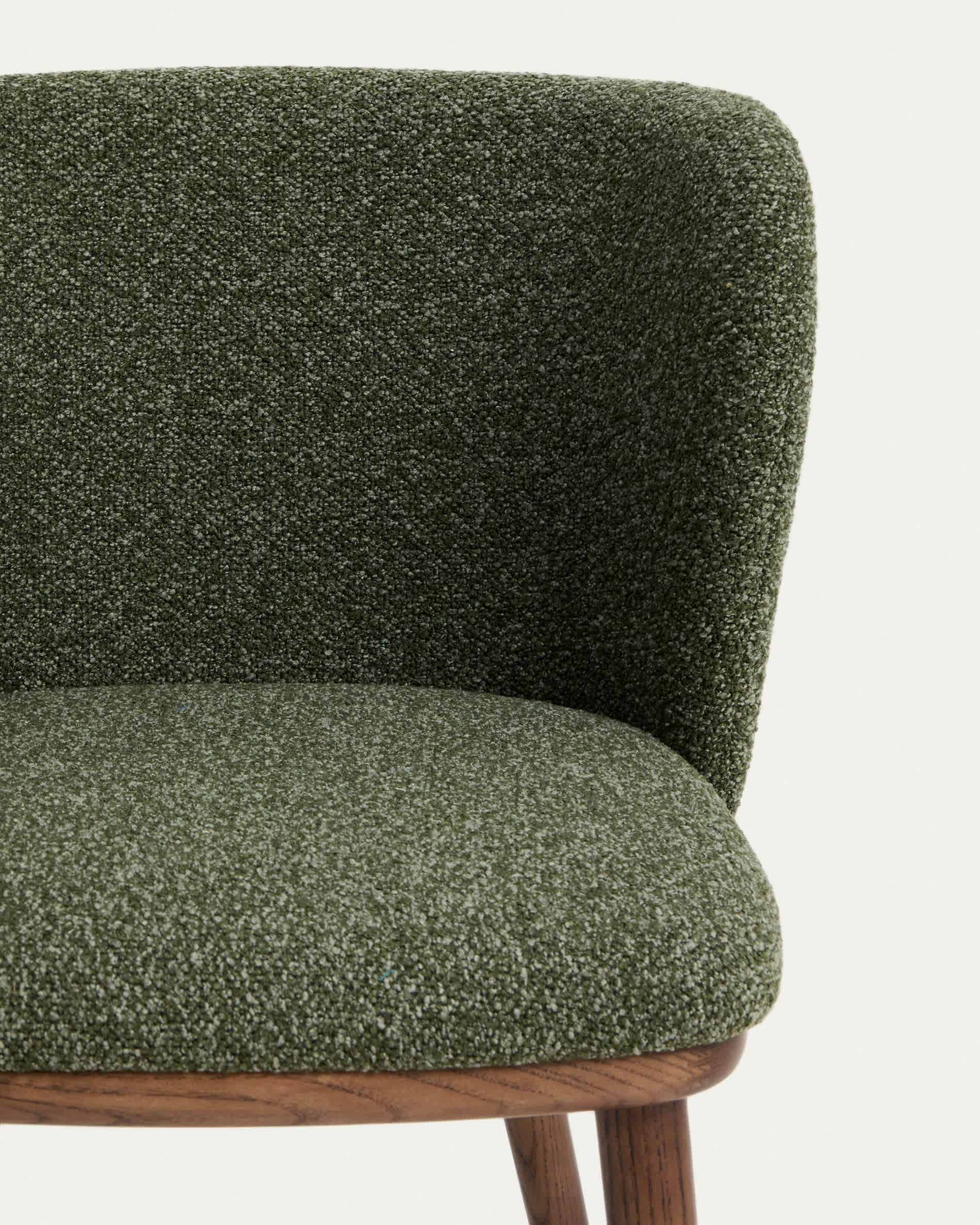 Ciselia dark green thick chenille stool with solid ash wood legs with walnut-coloured finish FSC Mix Credit 65cm