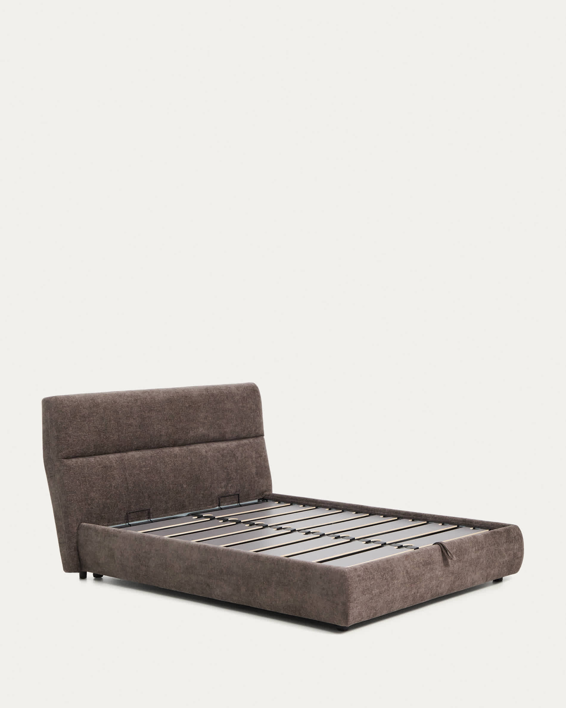 Dafra dark brown chenille removable-cover bed with ottoman base for a 160 x 200 cm mattress