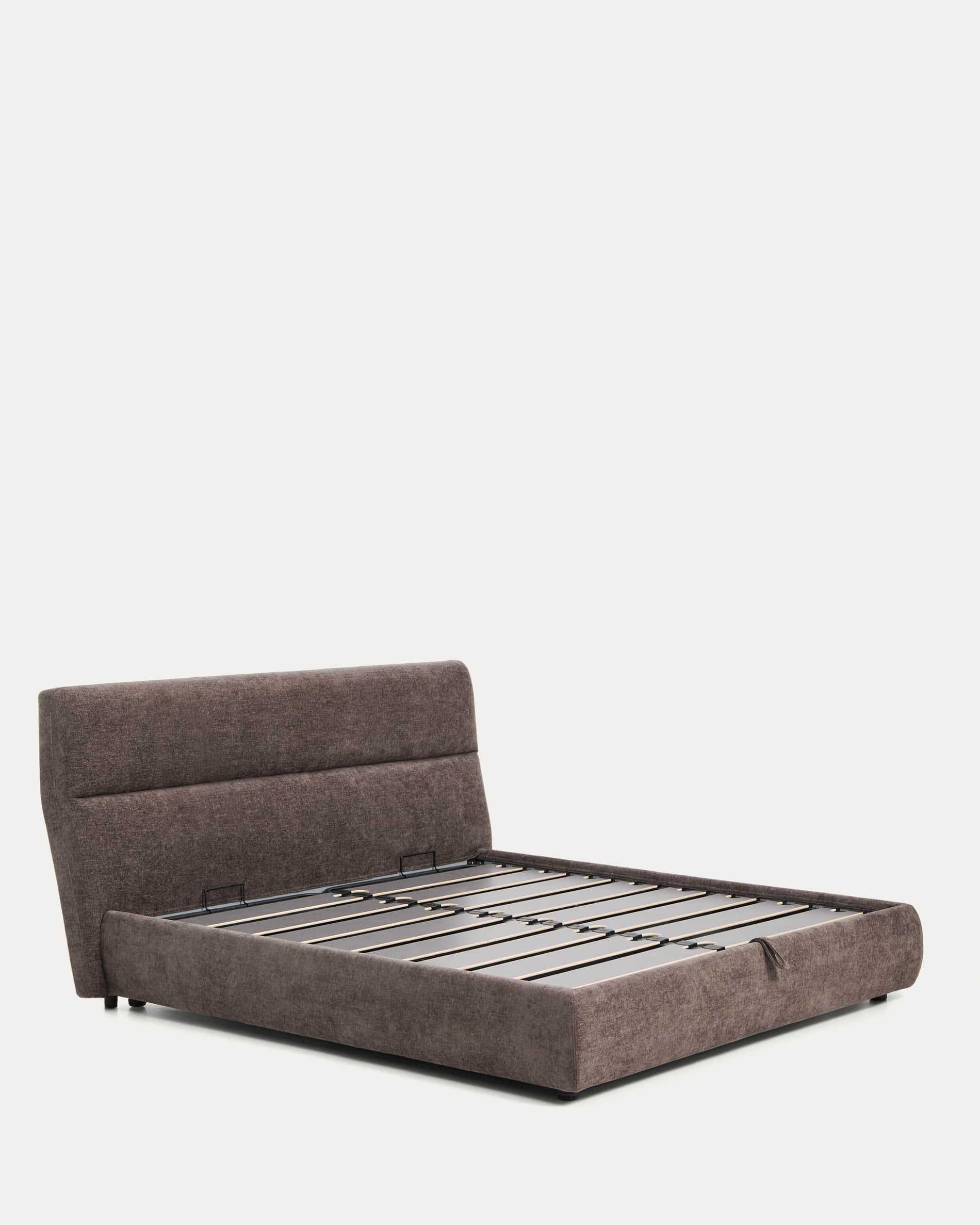 Dafra dark brown chenille removable-cover bed with ottoman base for a 180 x 200 cm mattress