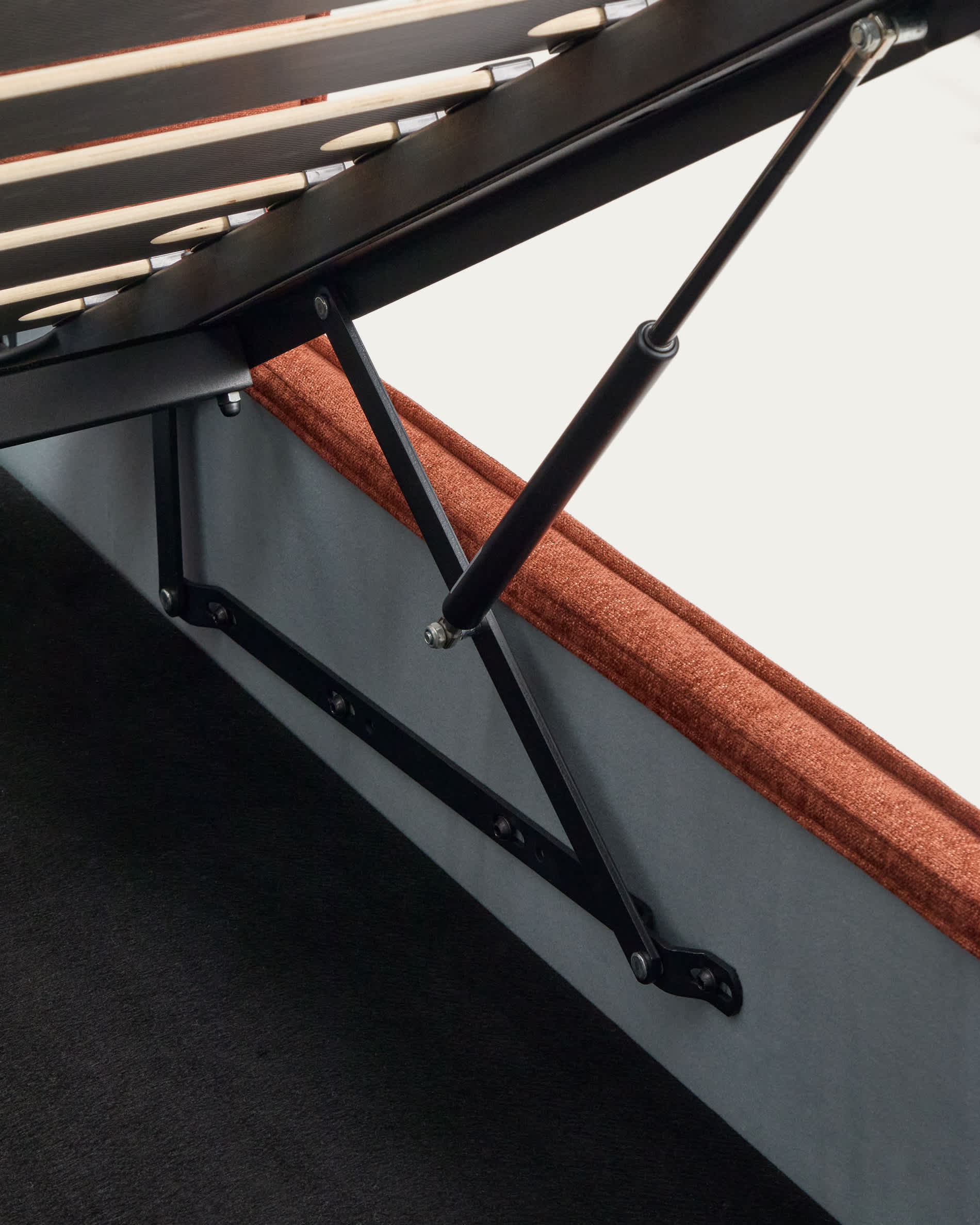 Arvian terracotta chenille removable-cover bed with ottoman base for a 160 x 200 cm mattress