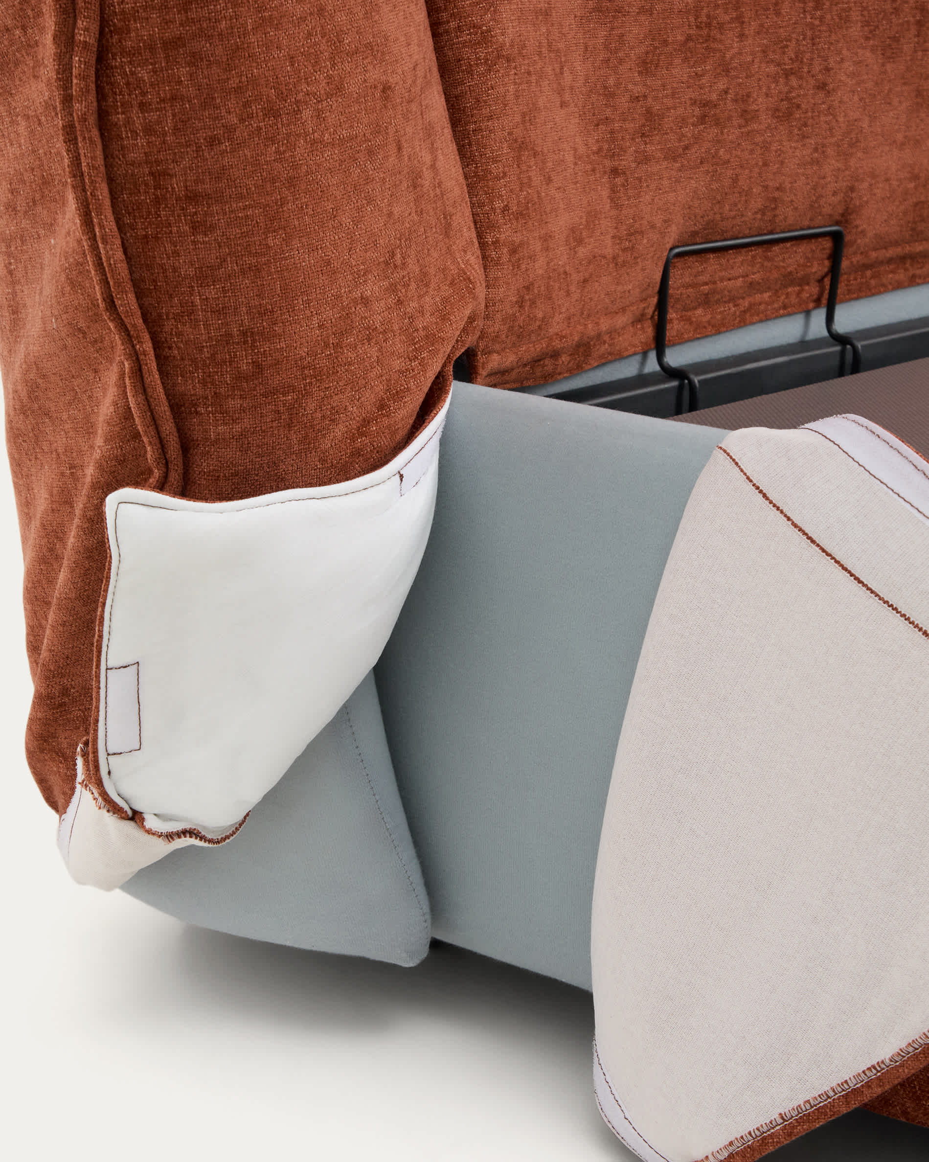 Arvian terracotta chenille removable-cover bed with ottoman base for a 160 x 200 cm mattress