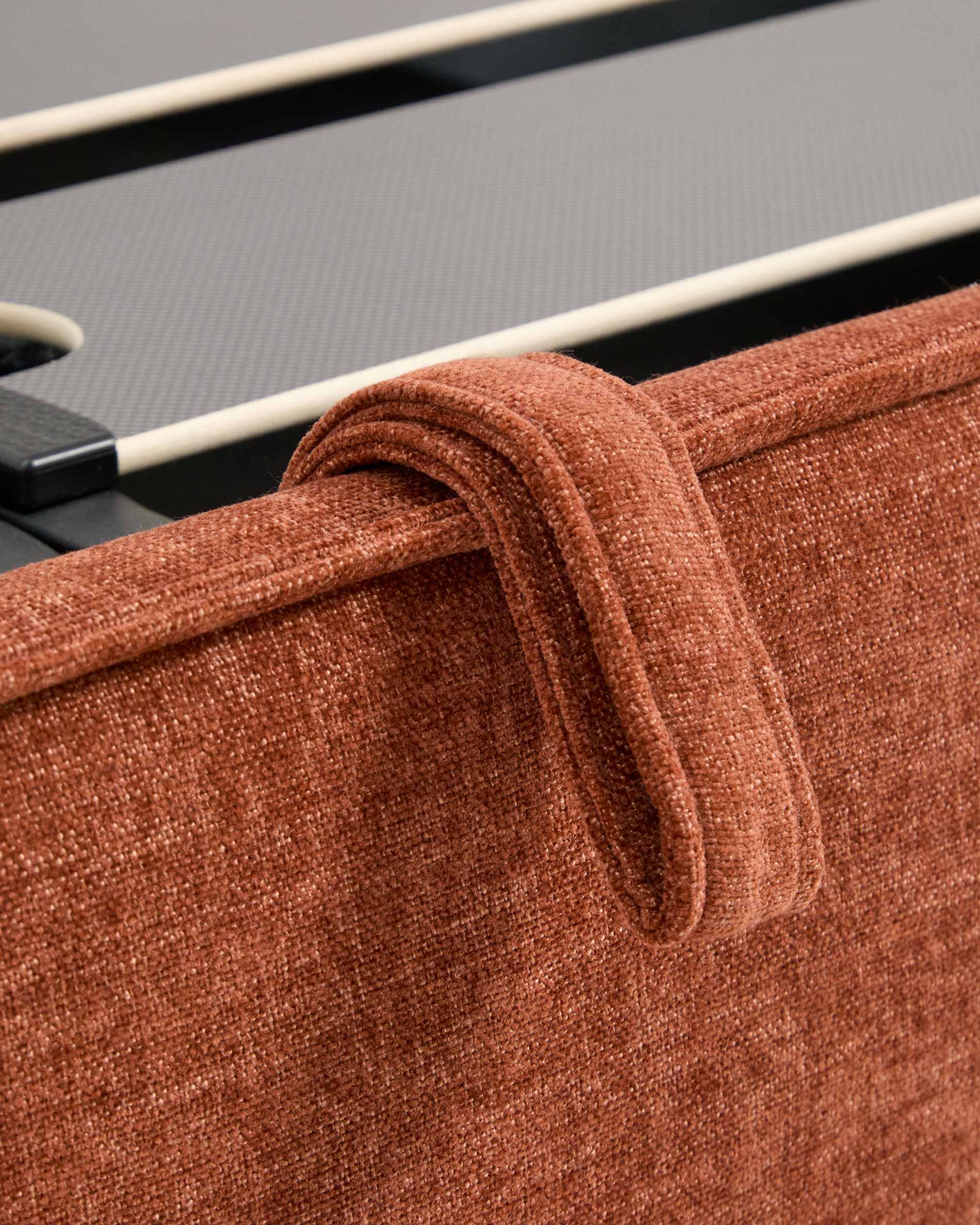 Arvian terracotta chenille removable-cover bed with ottoman base for a 160 x 200 cm mattress
